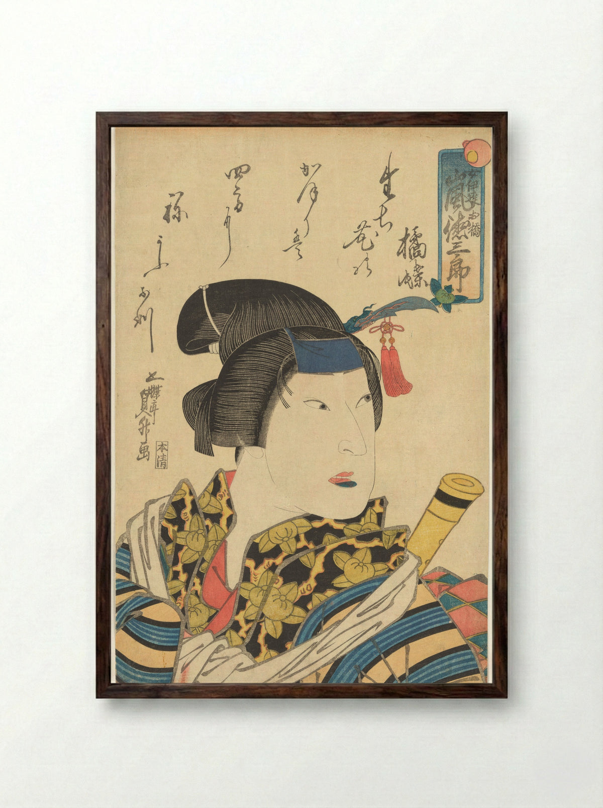 The Actor Arashi Tokusaburō as the Female Gallant (Onnadate) Ohashi - Utagawa Sadamasu - Framed Print Dark Wood