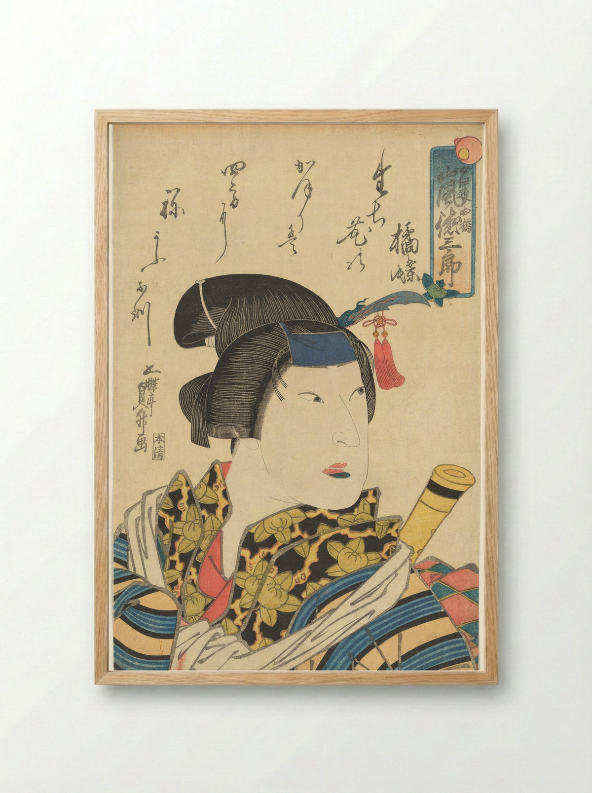 The Actor Arashi Tokusaburō as the Female Gallant (Onnadate) Ohashi - Utagawa Sadamasu - Framed Print Wood