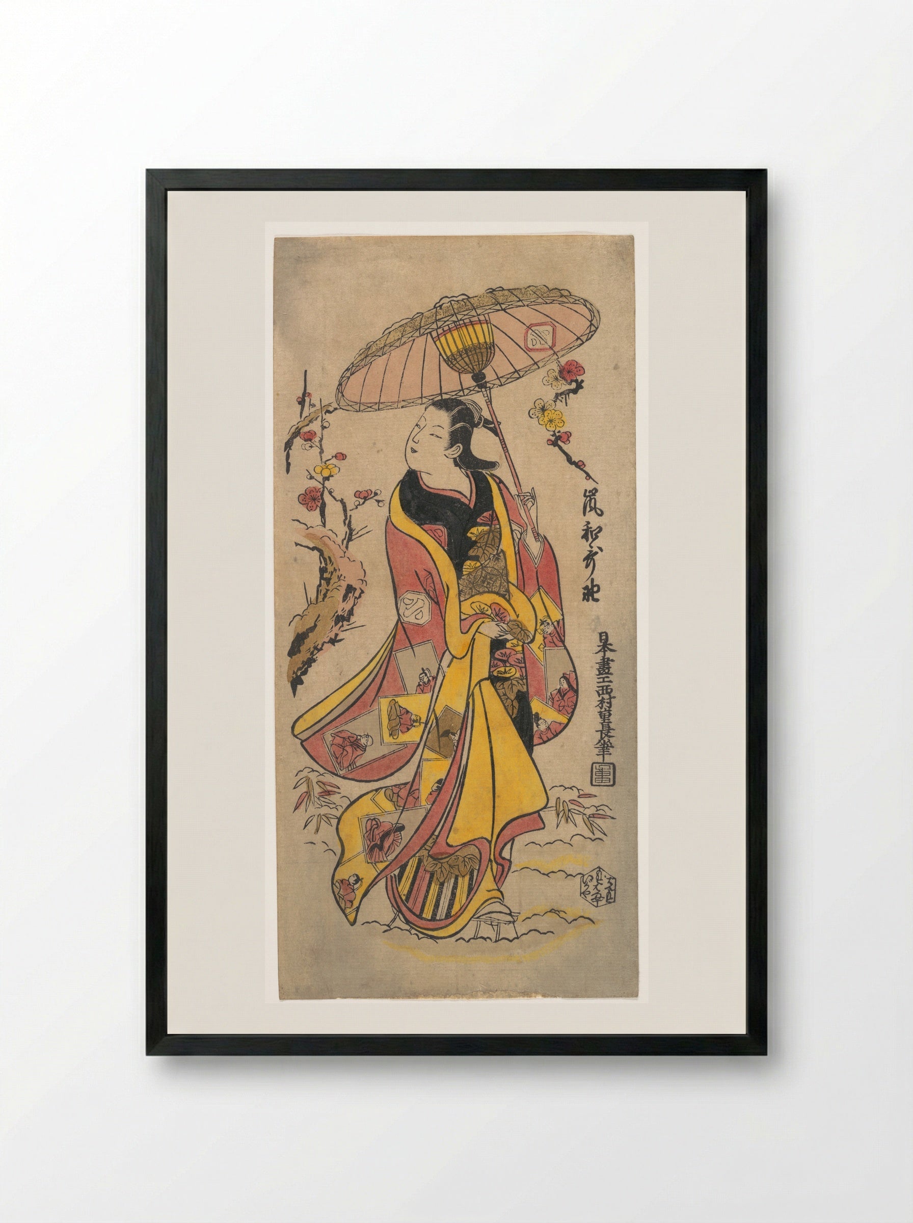 The Actor Arashi Wakano - Nishimura Shigenaga - Framed Print Black