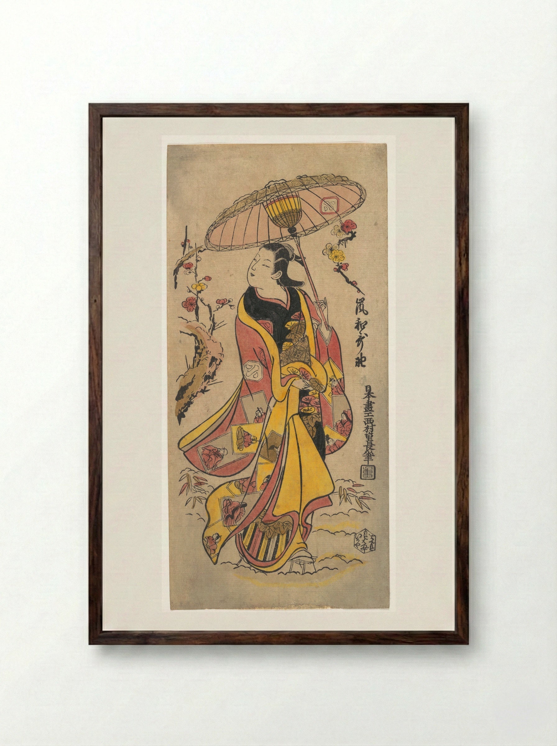 The Actor Arashi Wakano - Nishimura Shigenaga - Framed Print Dark Wood