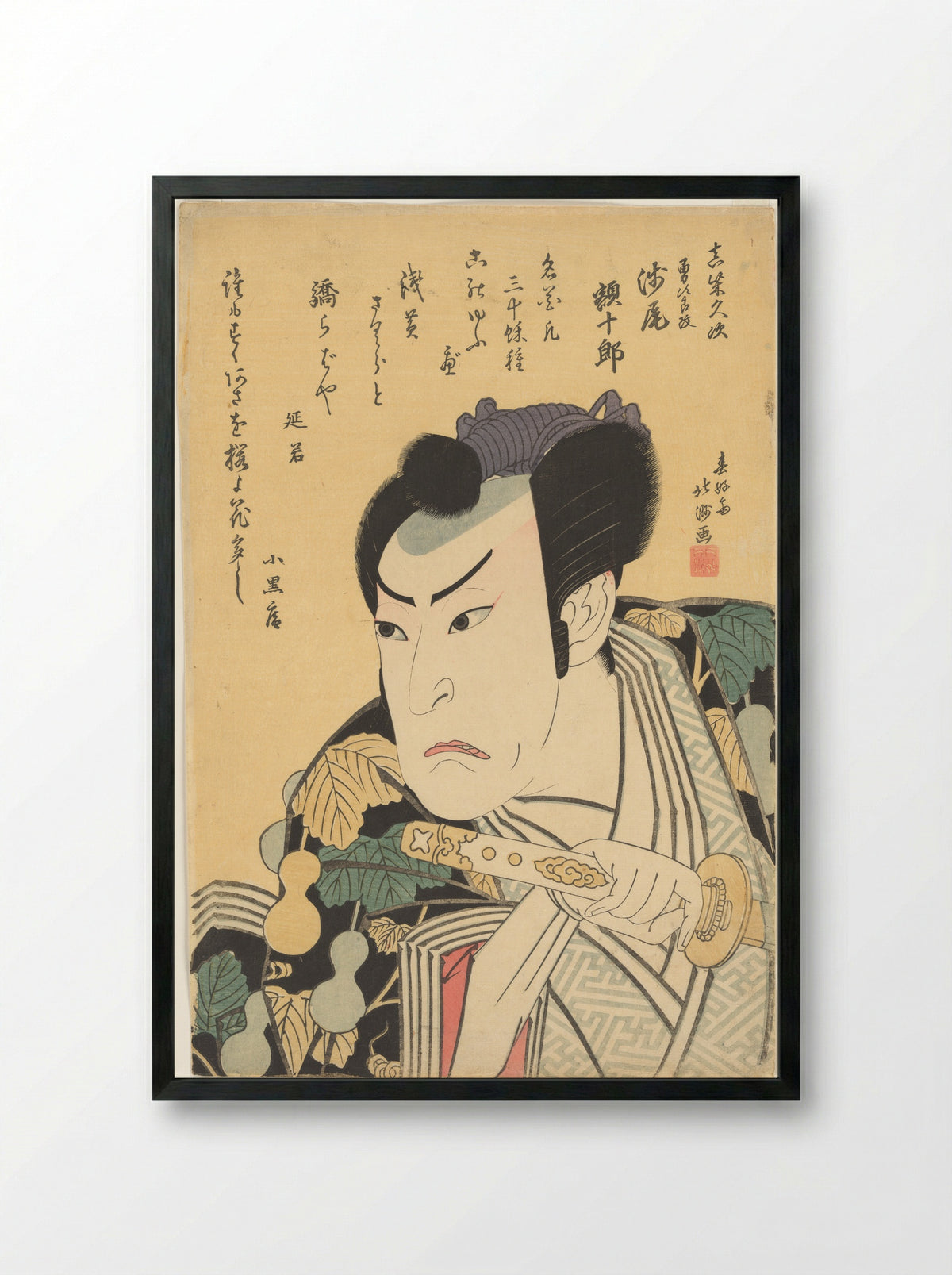 The Actor Asao Gakujūrō I as Mashiba Hisatsugu - Shunkōsai Hokushū - Framed Print Black