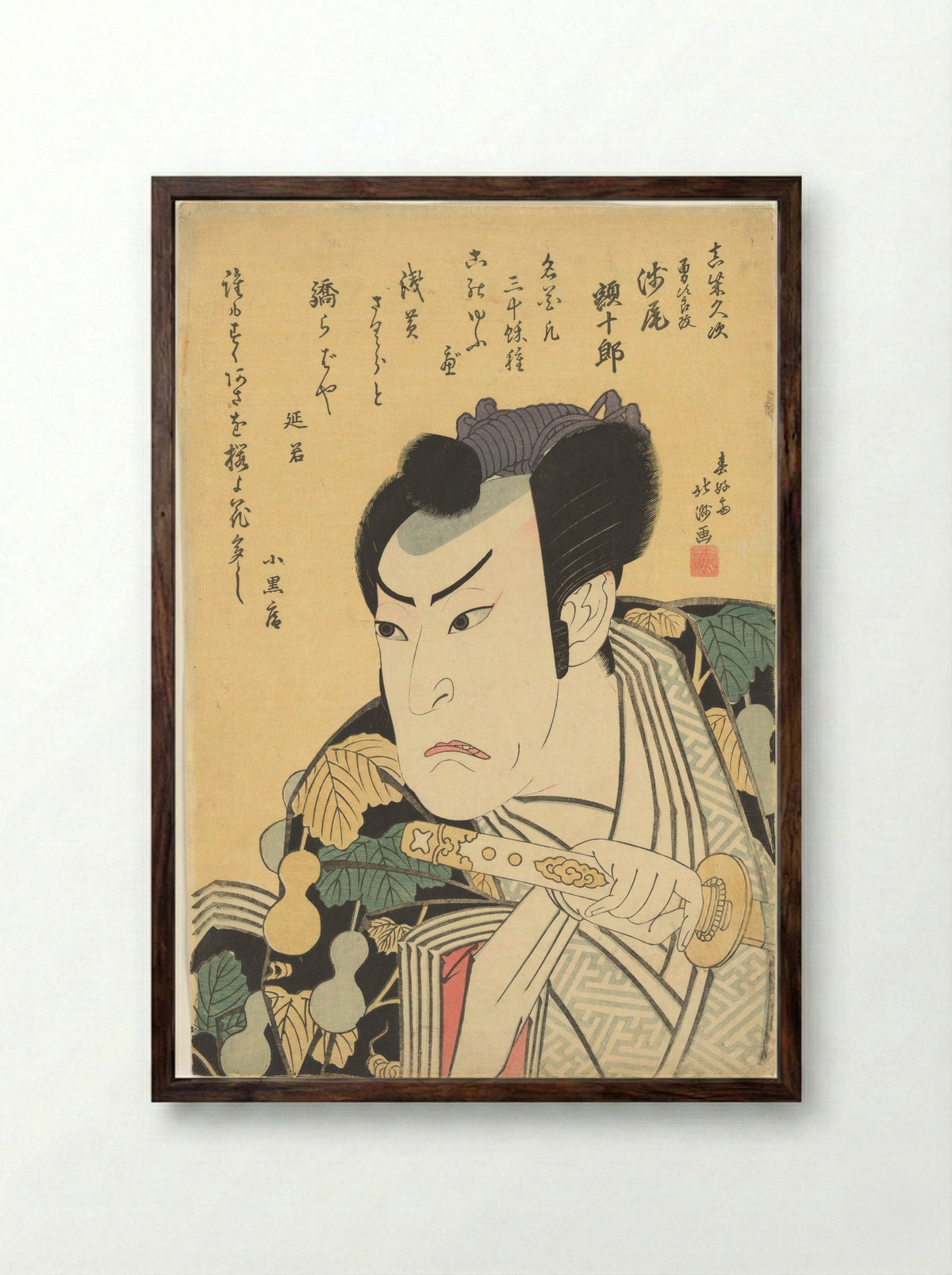 The Actor Asao Gakujūrō I as Mashiba Hisatsugu - Shunkōsai Hokushū - Framed Print Dark Wood