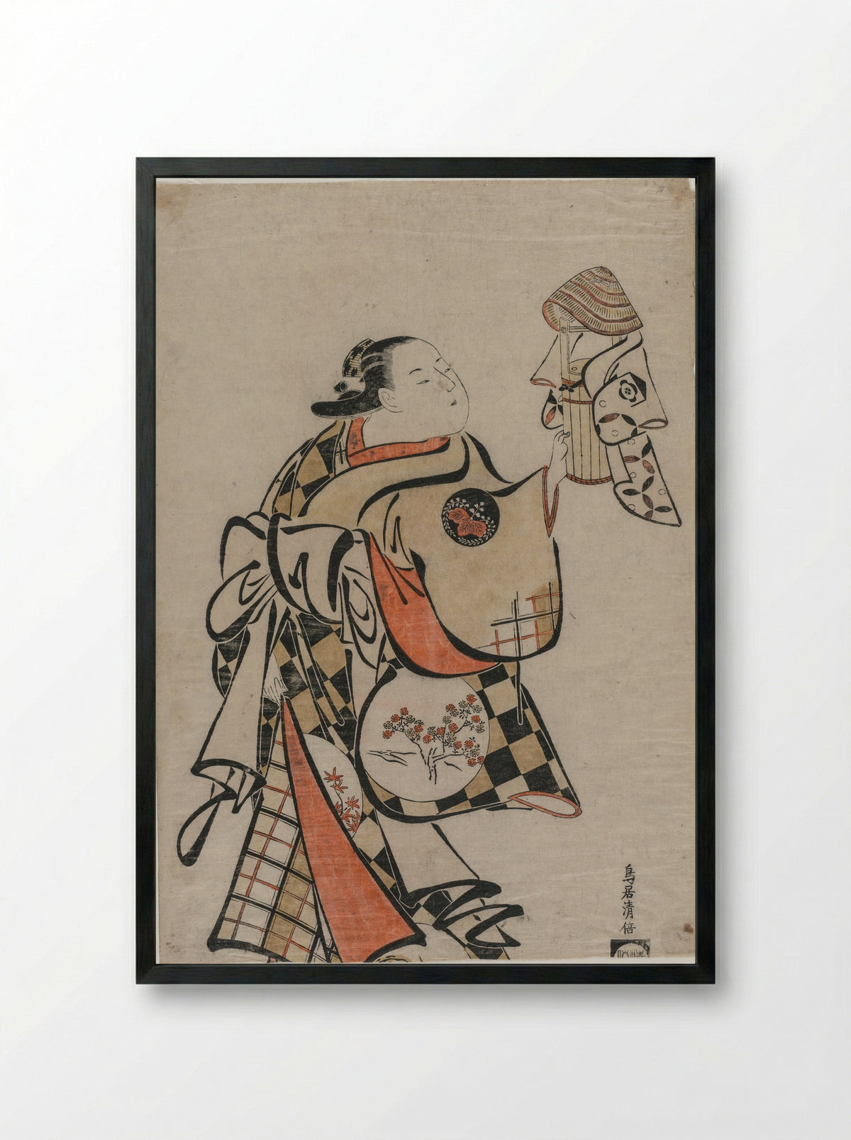 The Actor Fujimura Handayu II as Oiso no Tora - Torii Kiyomasu I - Framed Print Black