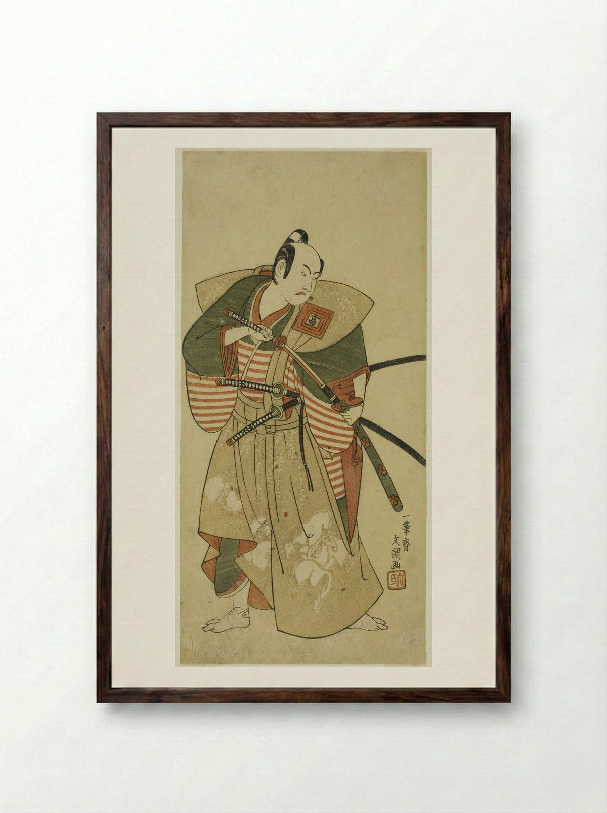 The Actor Ichikawa Komazo II as Kudo Saemon Suketsune - Ippitsusai Buncho - Framed Print Dark Wood