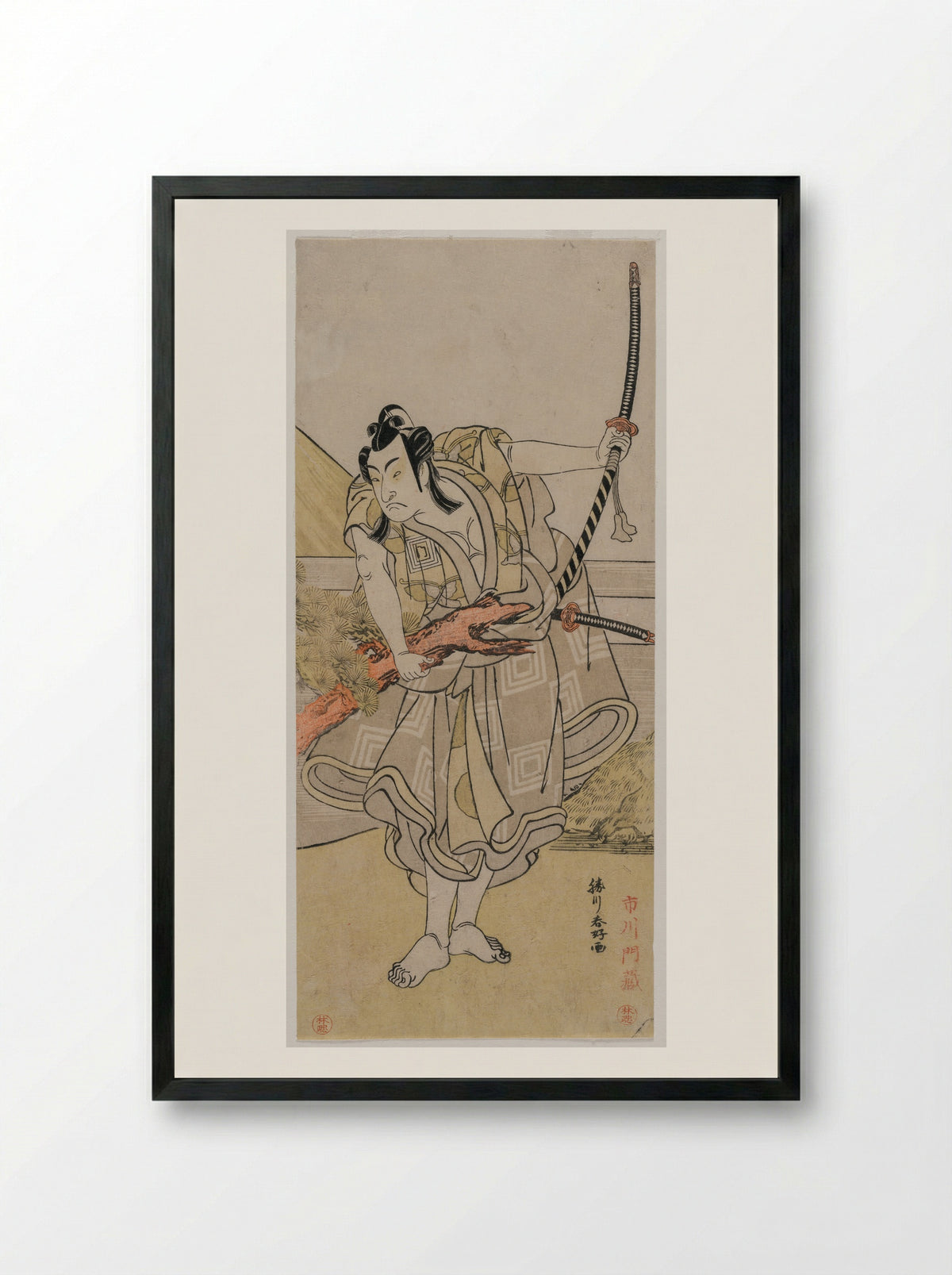 The Actor Ichikawa Omezo I as Koyurugi Motomenosuke - Katsukawa Shunkō - Framed Print Black