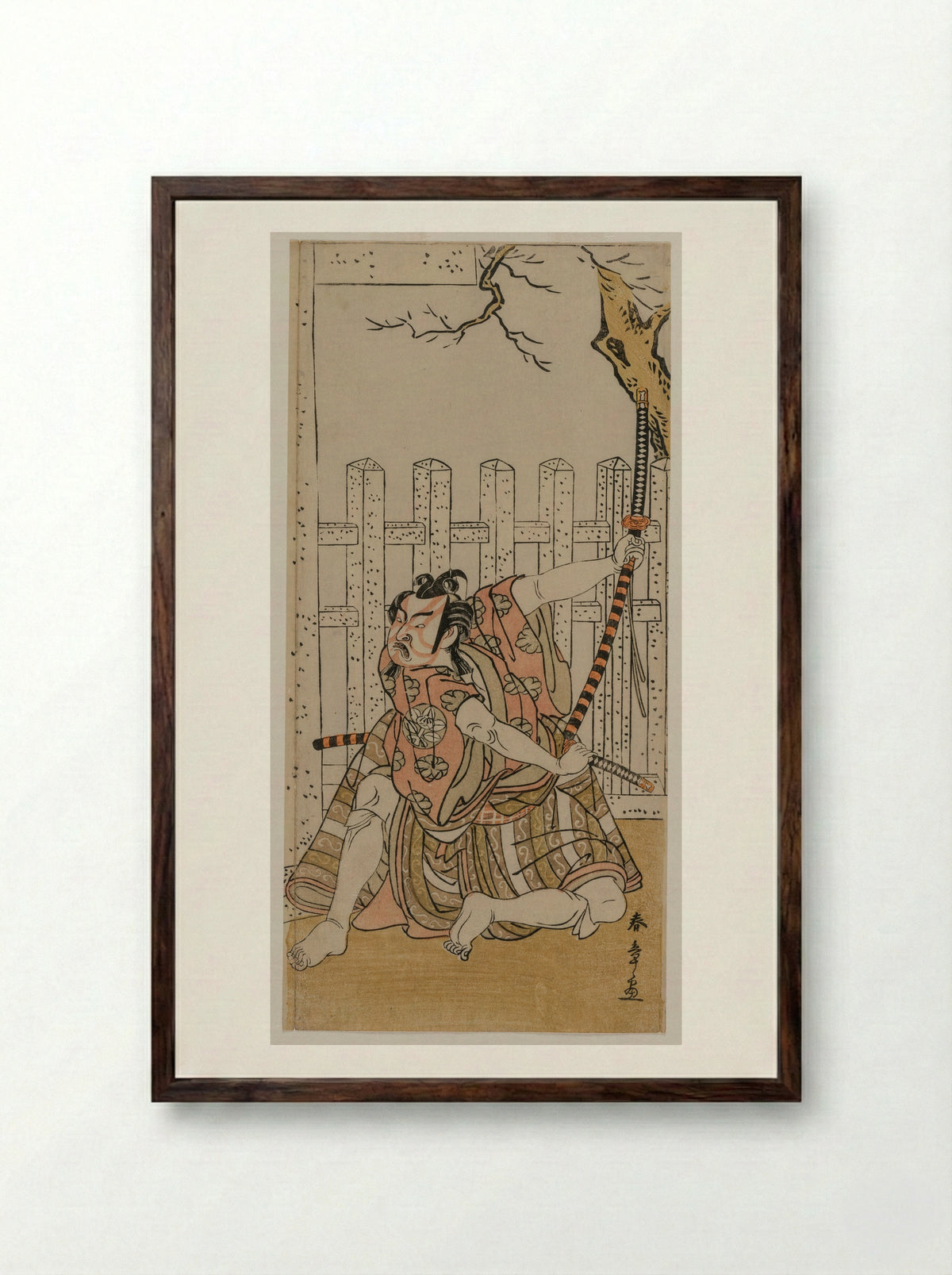 The Actor Ichimura Uzaemon IX as Aza-maru - Katsukawa Shunsho - Framed Print Dark Wood