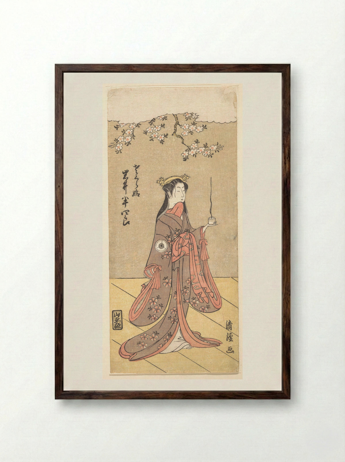 The Actor Iwai Hanshirō IV as Sakura Hime, the Cherry Princess - Torii Kiyotsune - Framed Print Dark Wood