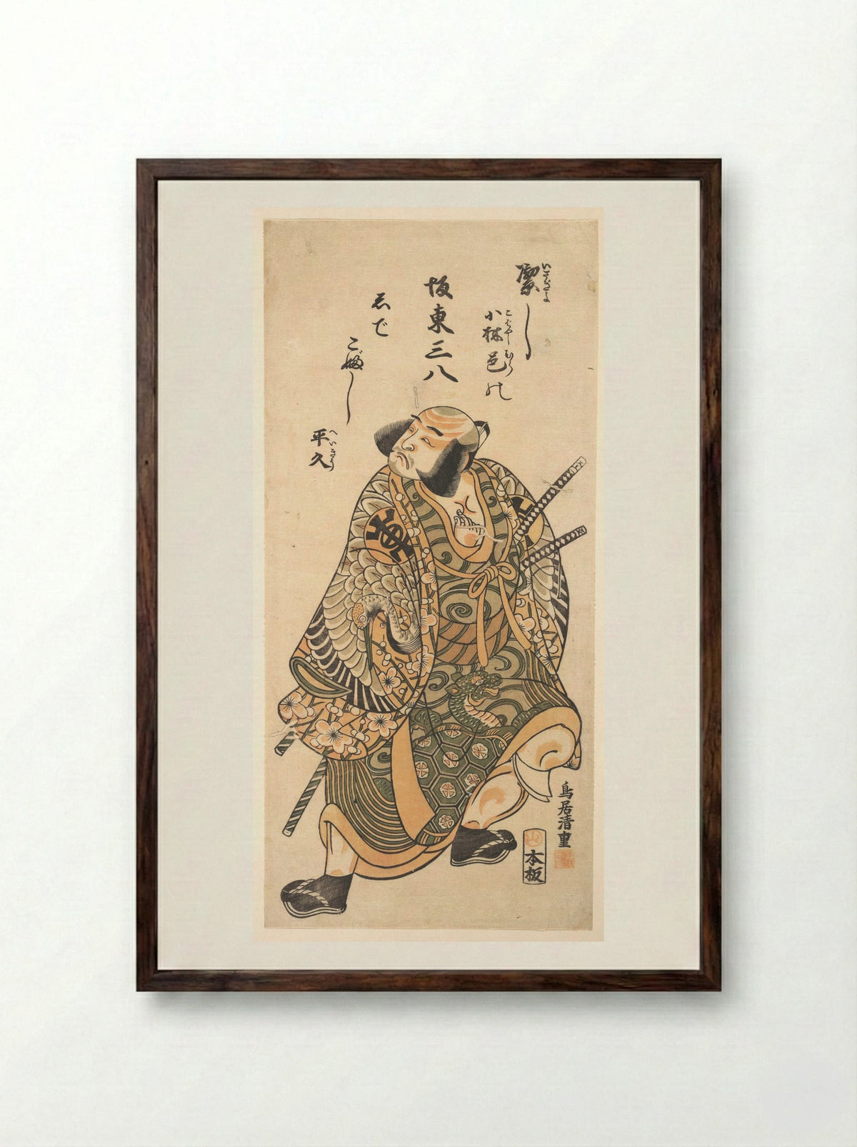 The Actor Nakamura Nakazo as a Warrior - Torii Kiyoshige - Framed Print Dark Wood
