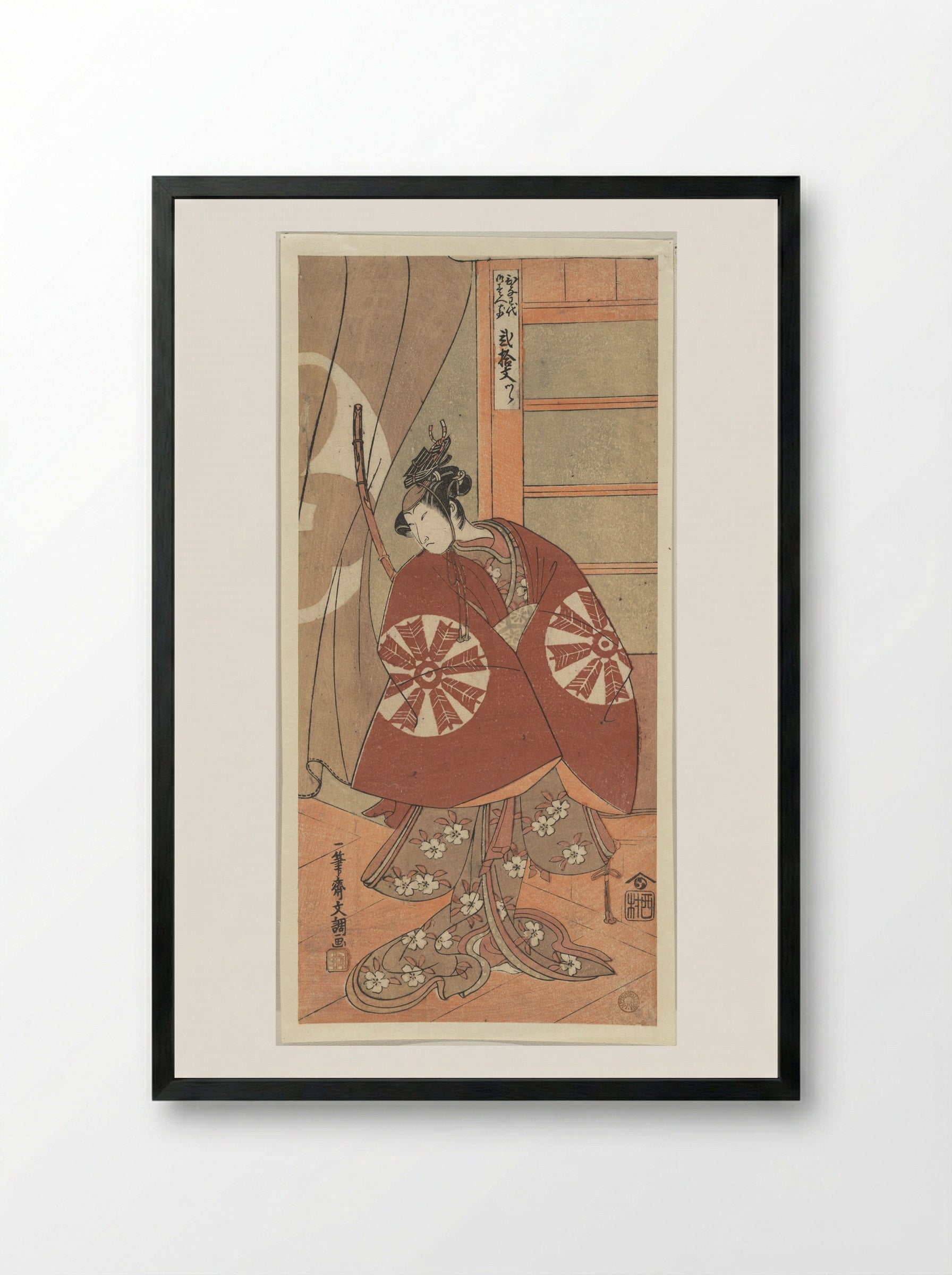 The Actor Nakamura Tomijuro as a Woman Wearing a Red Cape - Ippitsusai Bunchō - Framed Print Black