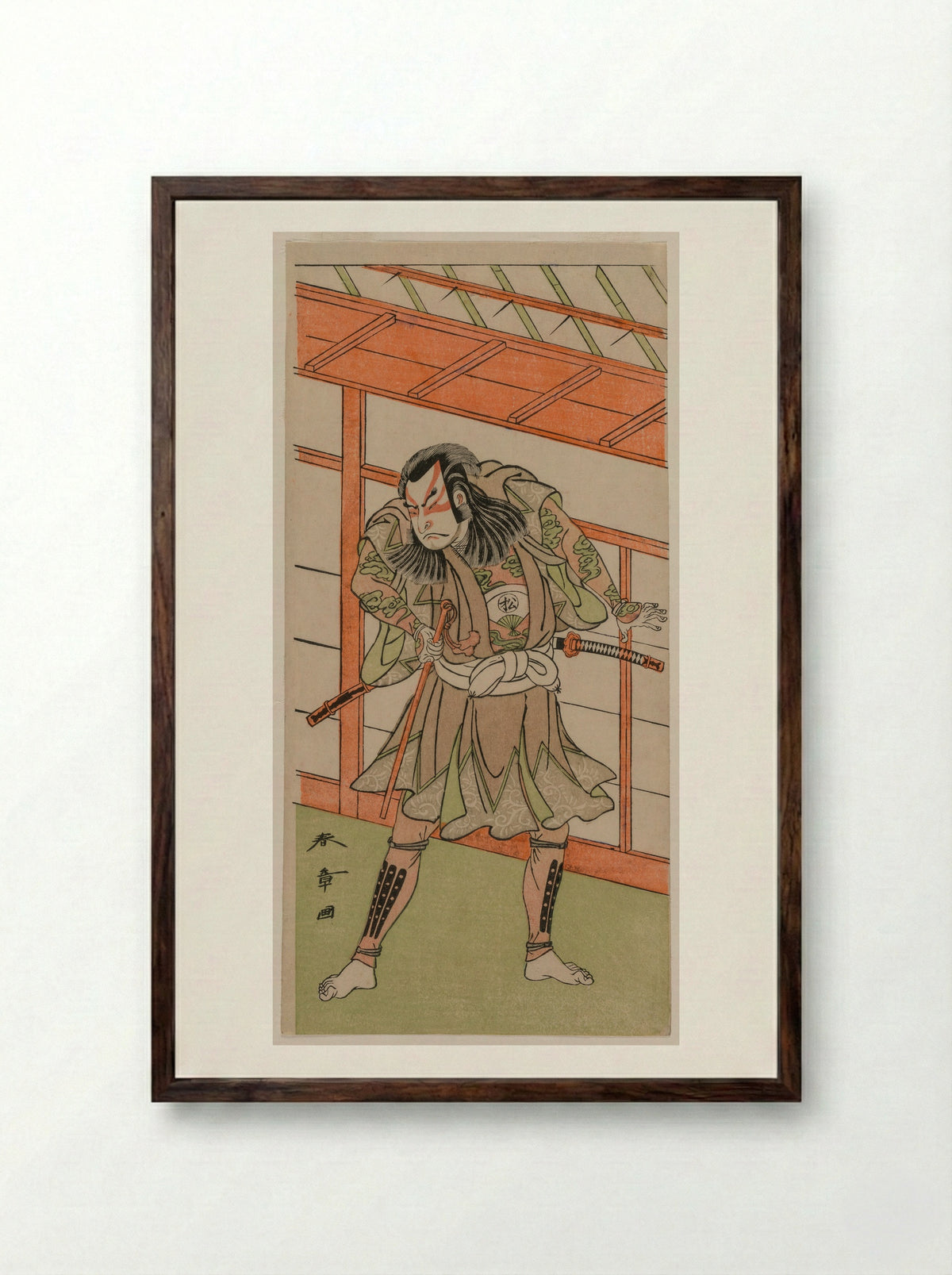 The Actor Onoe Matsusuke I in an Unidentified Role - Katsukawa Shunsho - Framed Print Dark Wood