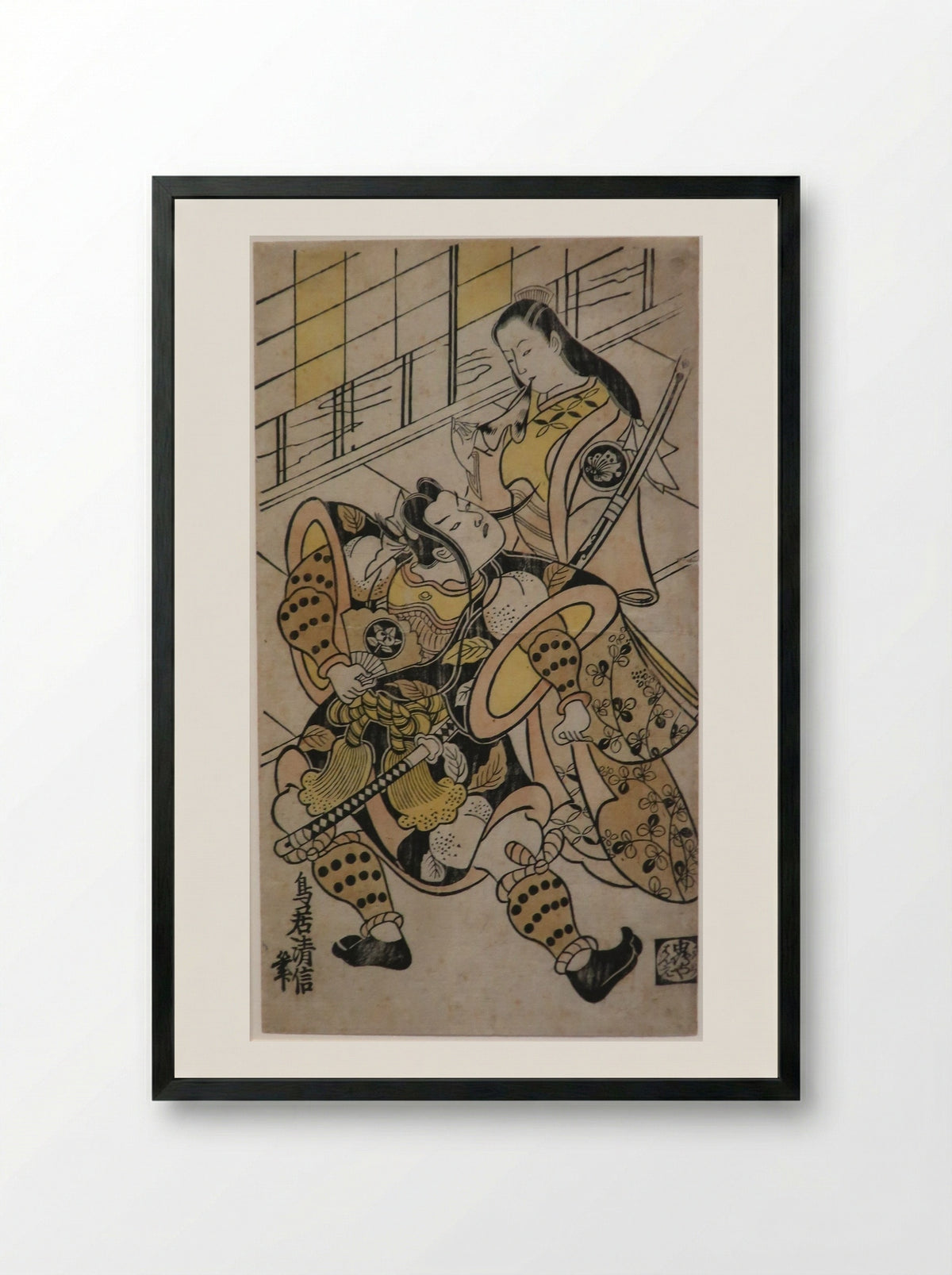 The Actor Sanjo Kantaro II as Oshichi in the play Nanakusa Fukki Soga - Torii Kiyonobu I - Framed Print Black