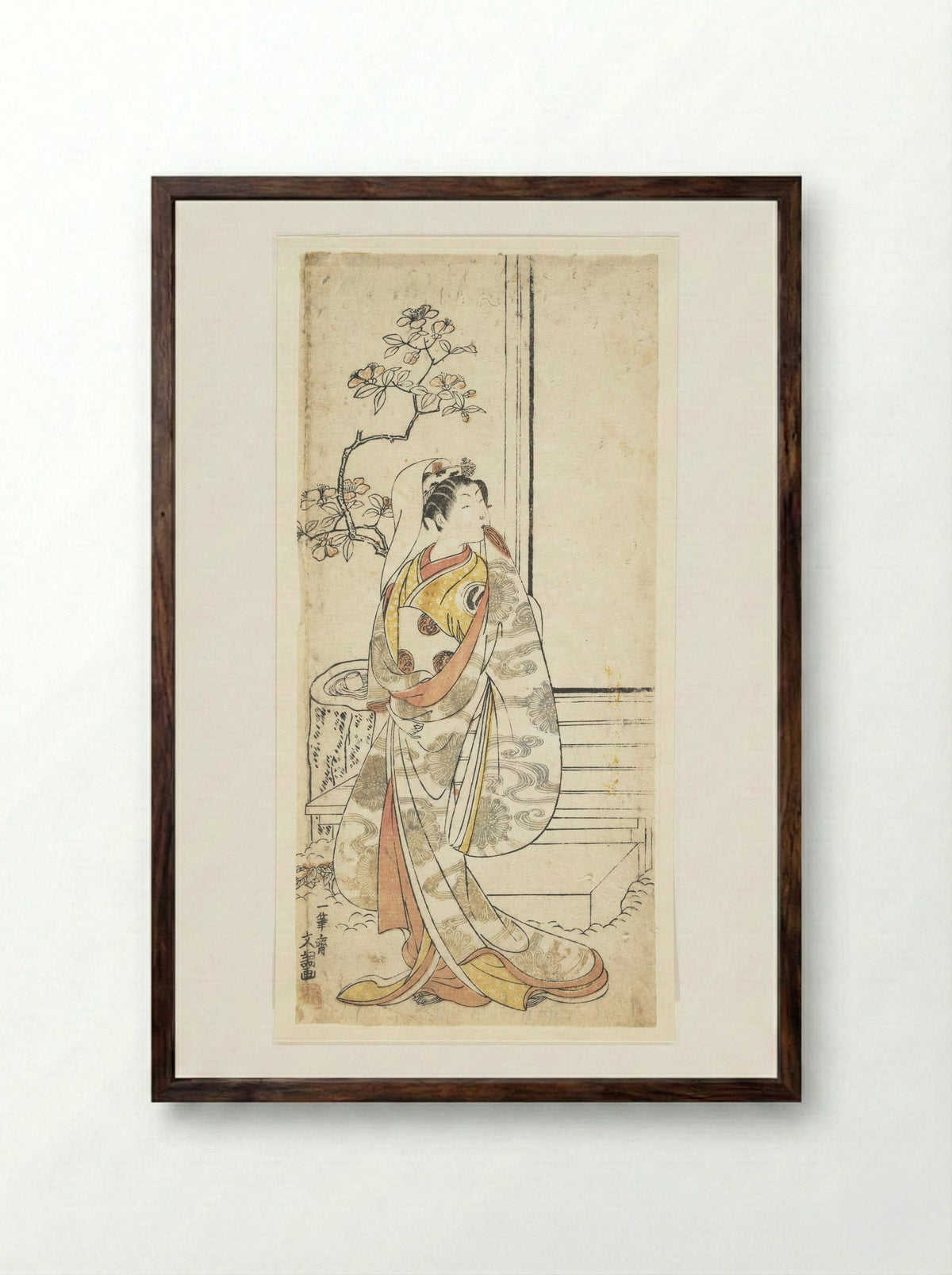 The Actor Sawamura Sojuro I in an Unidentified Female Role - Ippitsusai Bunchō - Framed Print Dark Wood