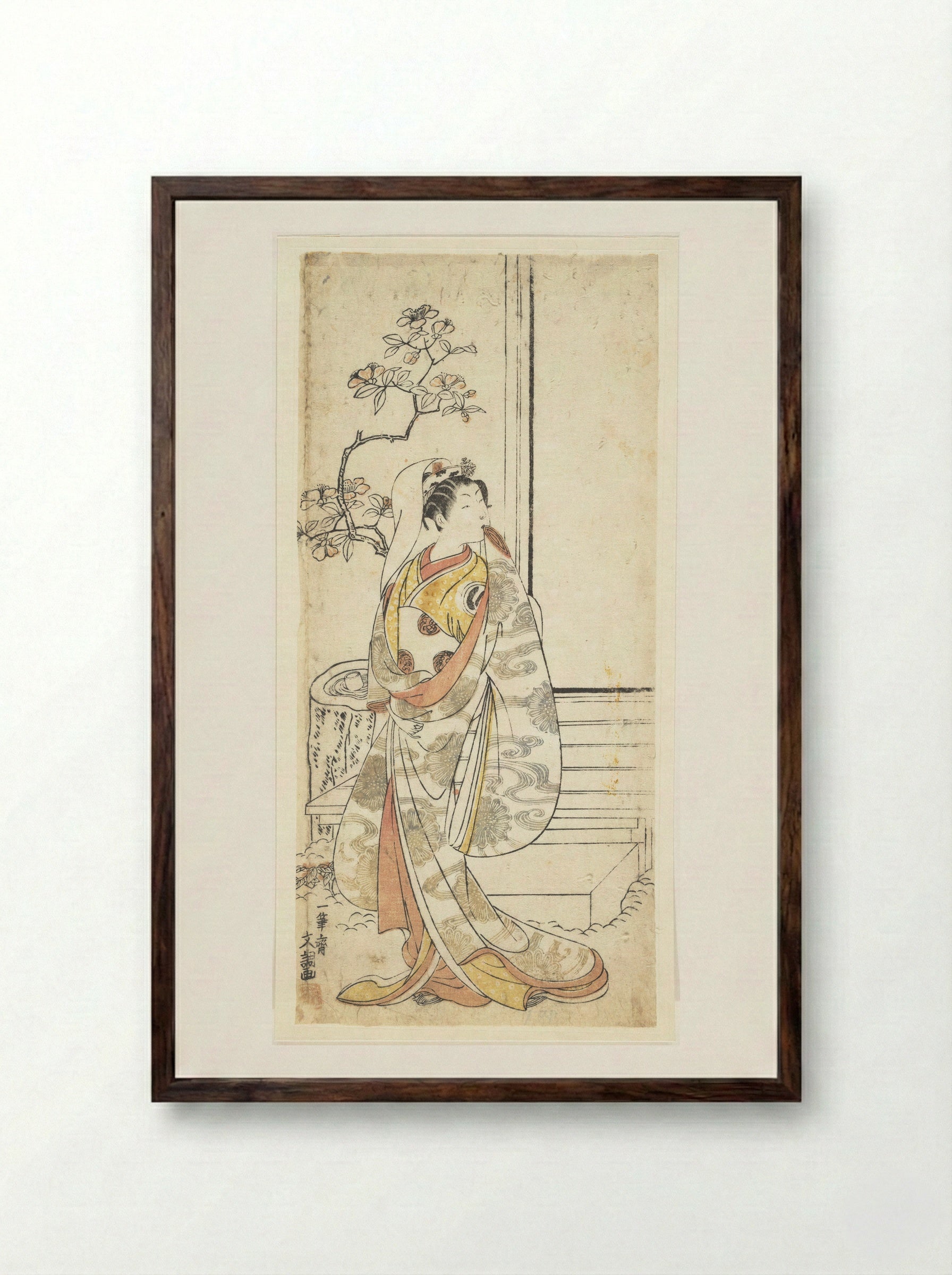 The Actor Sawamura Sojuro I in an Unidentified Female Role - Ippitsusai Bunchō - Framed Print Dark Wood