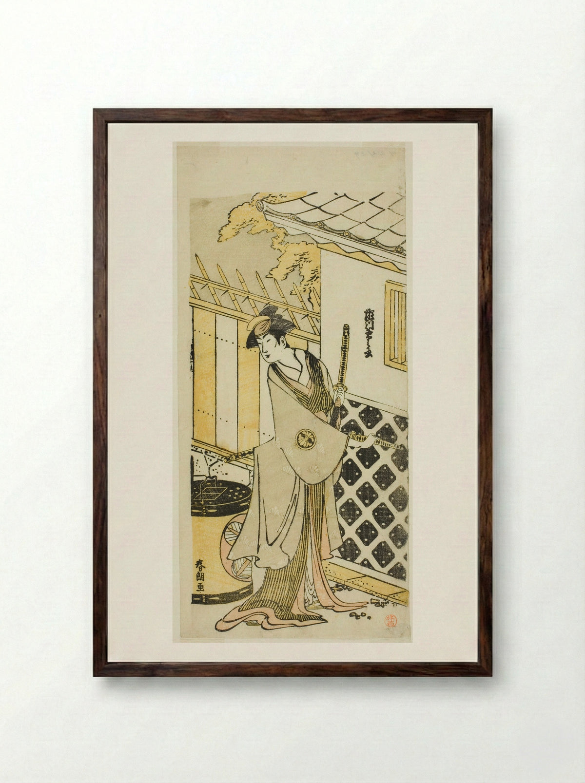 The Actor Segawa Kikunojo III as a Woman of a Samurai Family - Katsushika Hokusai - Framed Print Dark Wood