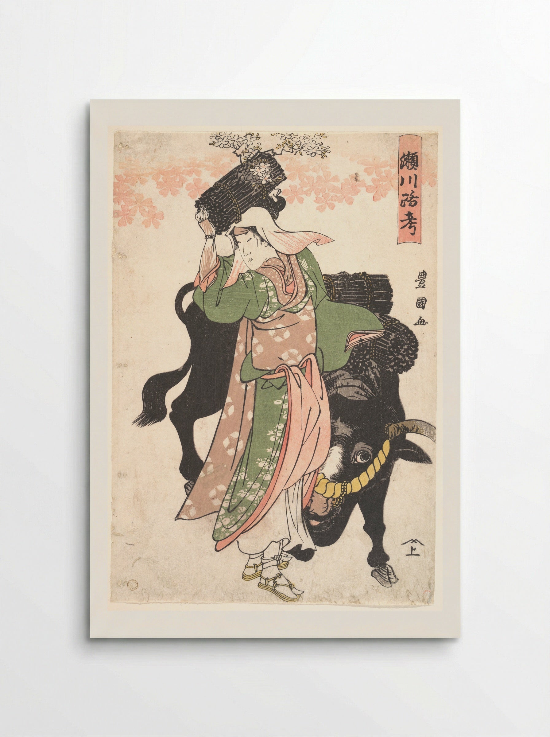 The Actor Segawa Roko as the Woodseller Ohara Leading an Ox - Utagawa Toyokuni I - Poster