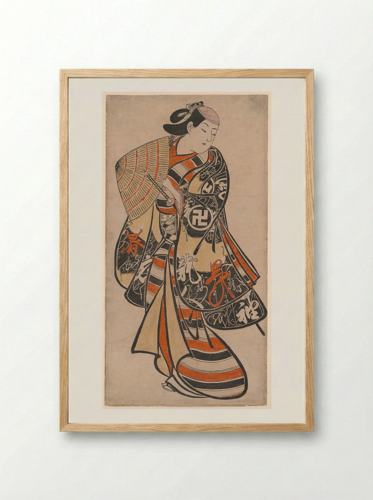 The Actor Takii Hannosuke as an effeminate youth - Torii Kiyonobu I - Framed Print Wood