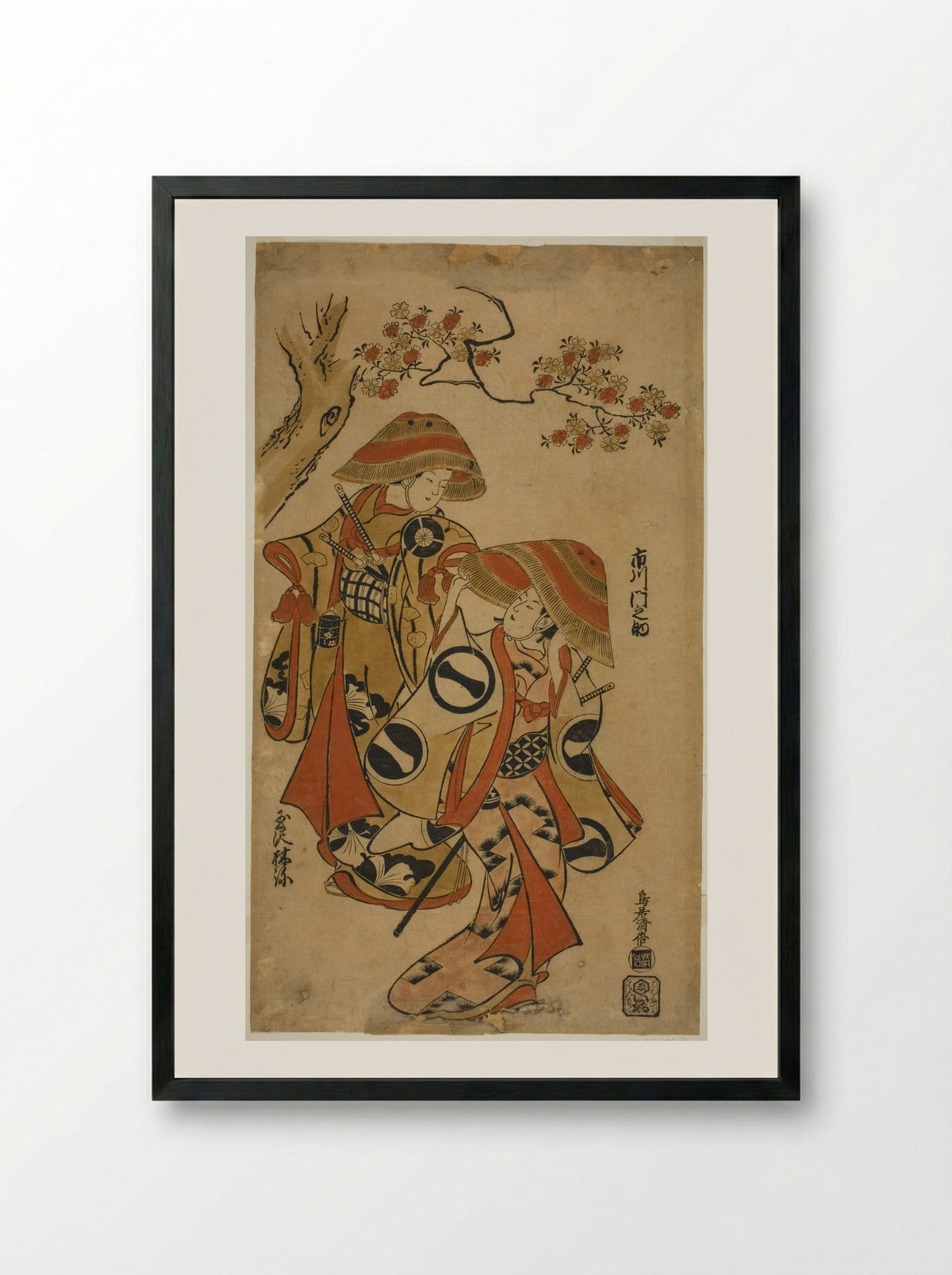 The Actors Ichikawa Monnosuke I and Tamazawa Rinya - Torii Kiyomasu I - Framed Print Black