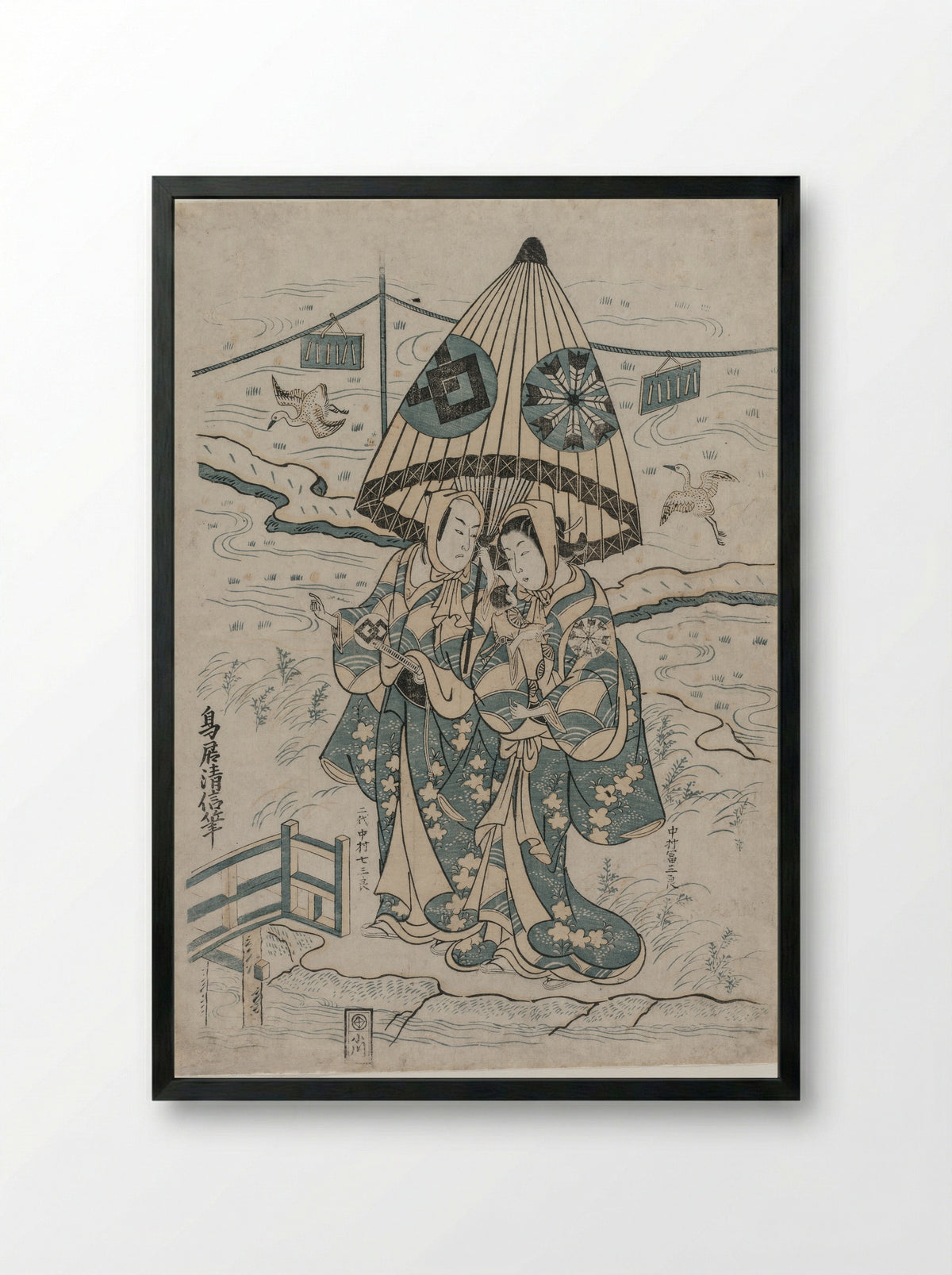 The Actors Ichimura Kamezo I and Takinaka Hidematsu I - Torii Kiyonobu II - Framed Print Black