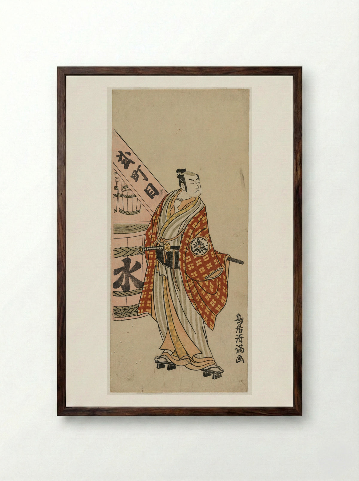 The Actors Iwai Hanshiro IV as Sakura Hime and Matsumoto Koshiro IV as Priest Seigen - Torii Kiyomitsu I - Framed Print Dark Wood