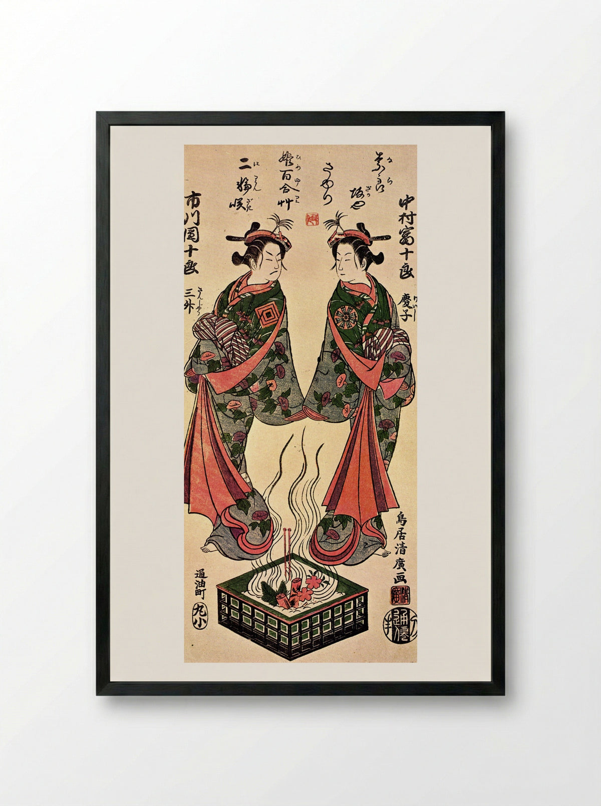 The Actors Sanogawa Ichimatsu and Nakamura Tomijuro - Torii Kiyohiro - Framed Print Black