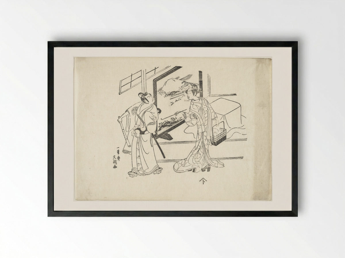 The Actors - Ippitsusai Bunchō - Framed Print Black
