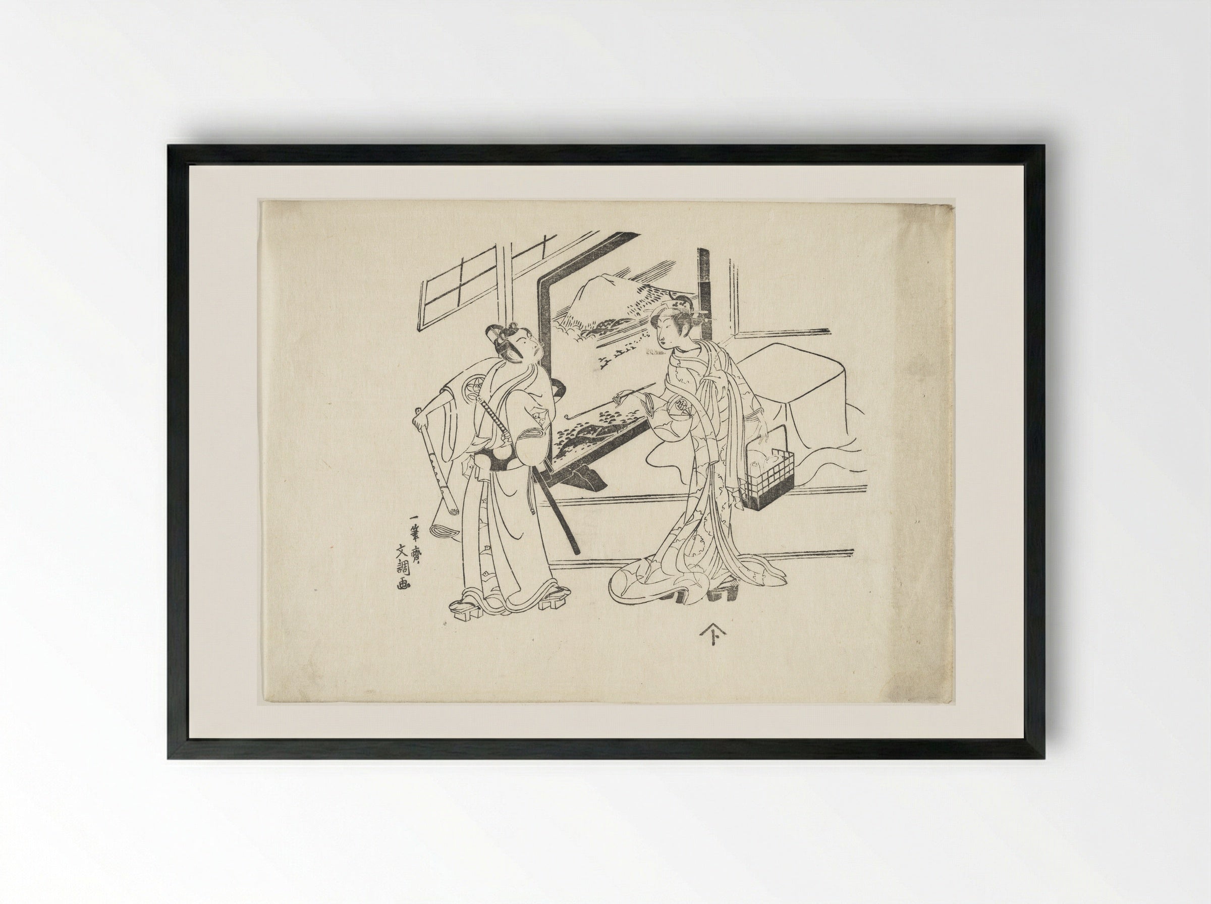 The Actors - Ippitsusai Bunchō - Framed Print Black