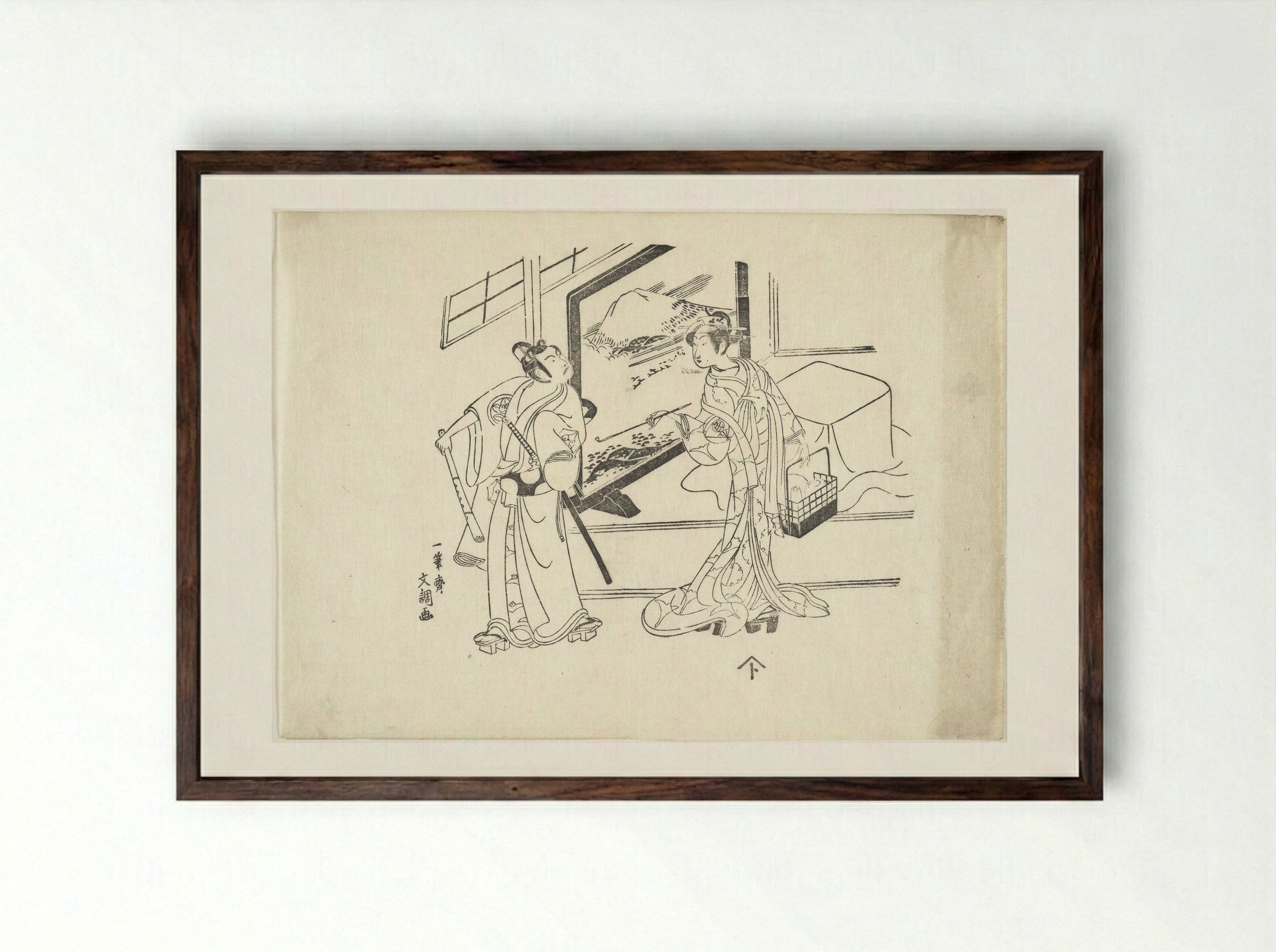 The Actors - Ippitsusai Bunchō - Framed Print Dark Wood