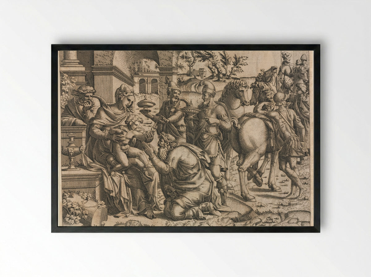 The Adoration of the Magi - Jean Mignon - Framed Print Black