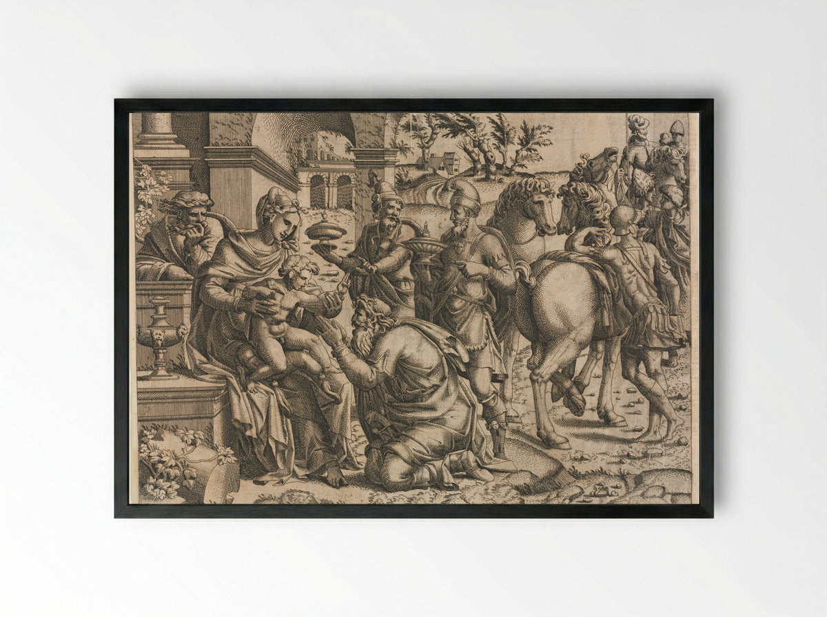 The Adoration of the Magi - Jean Mignon - Framed Print Black
