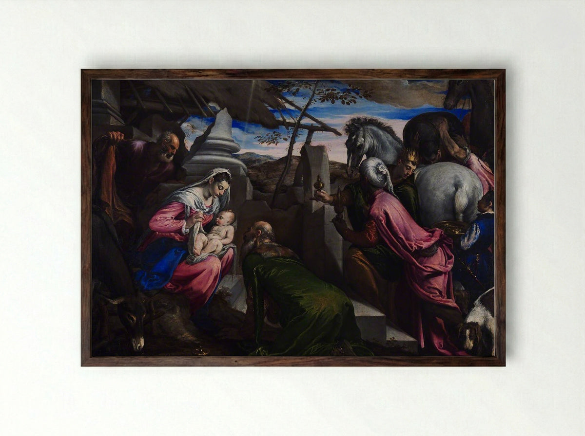The Adoration of the Magi - Jacopo Bassano - Framed Print Dark Wood