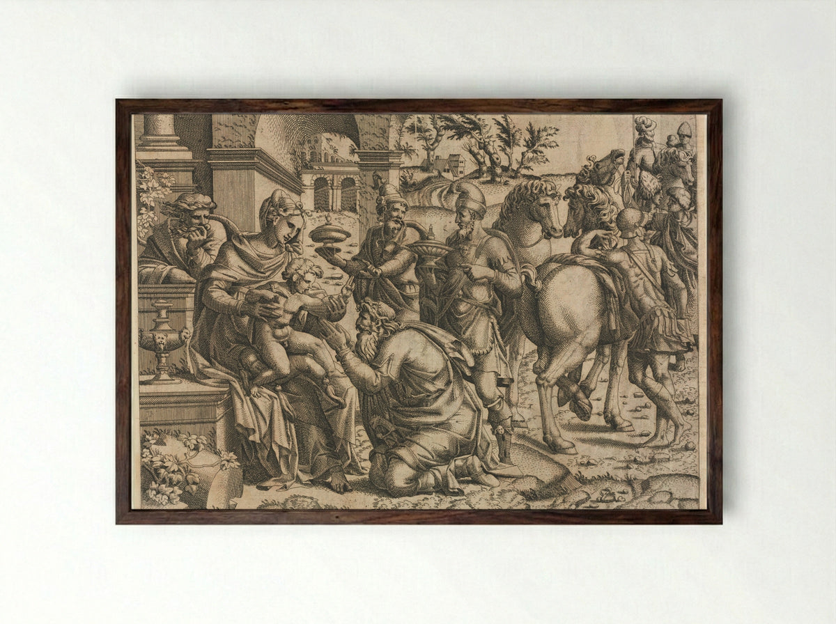 The Adoration of the Magi - Jean Mignon - Framed Print Dark Wood