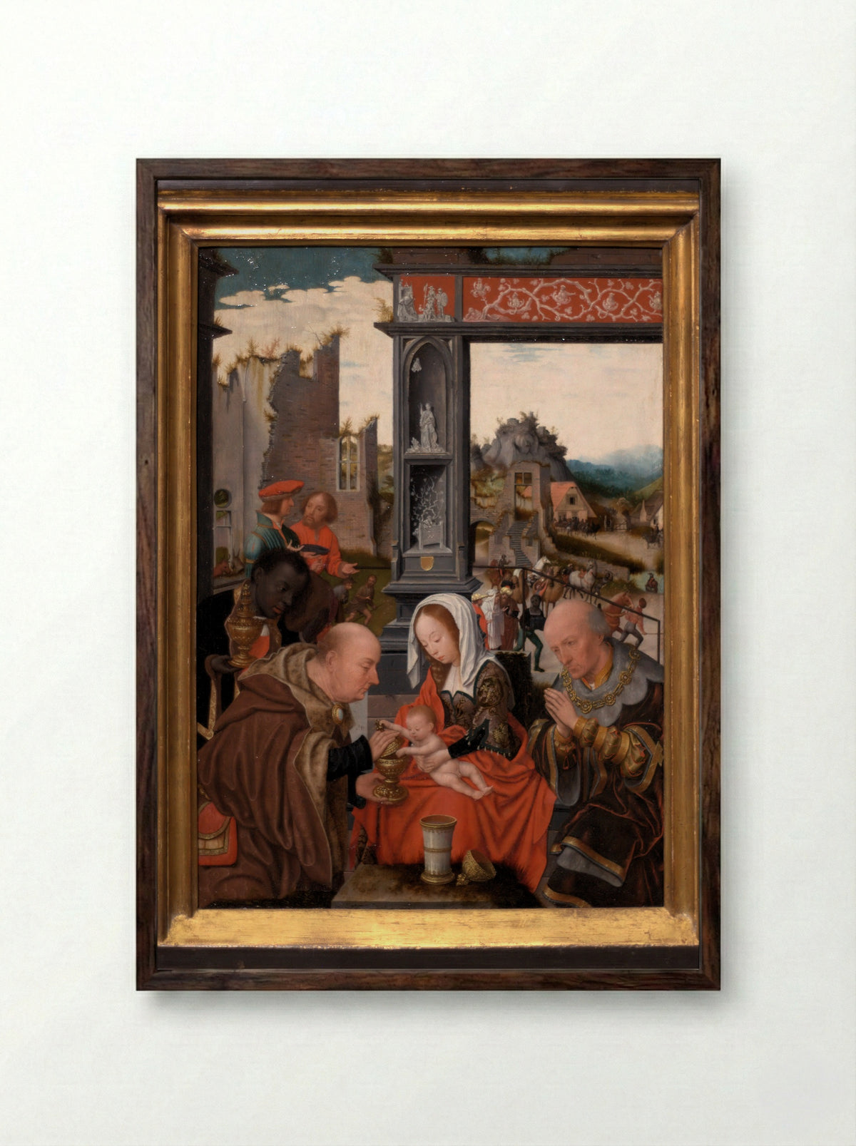 The Adoration of the Magi - Jan Jansz Mostaert - Framed Print Dark Wood