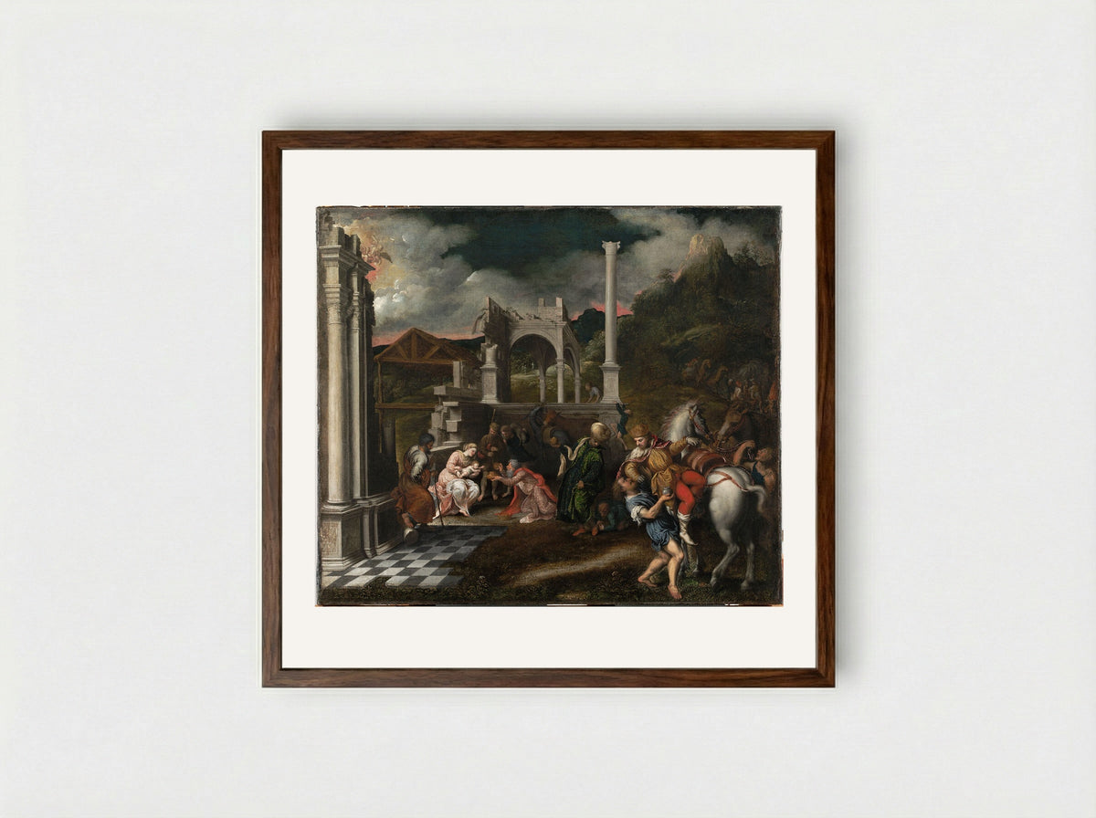 The Adoration of the Magi - Paris Bordone - Framed Print Dark Wood