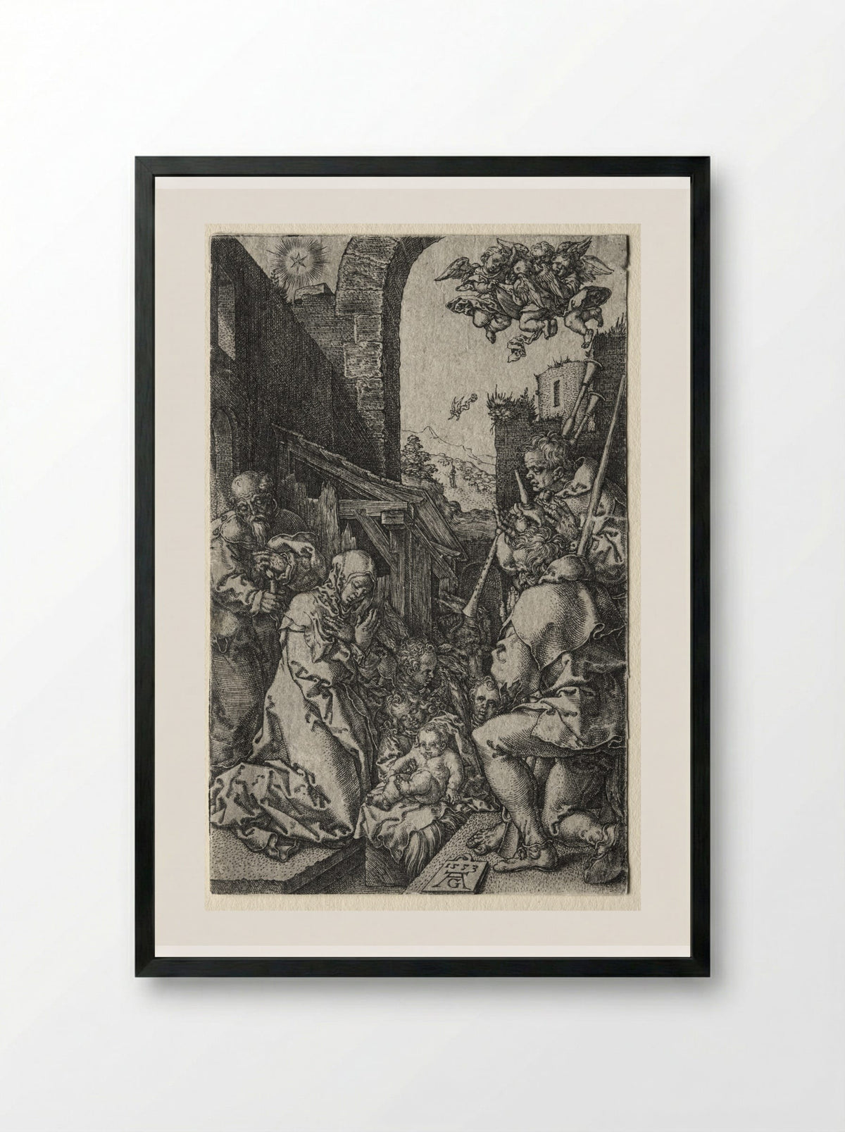 The Adoration of the Shepherds - Heinrich Aldegrever - Framed Print Black