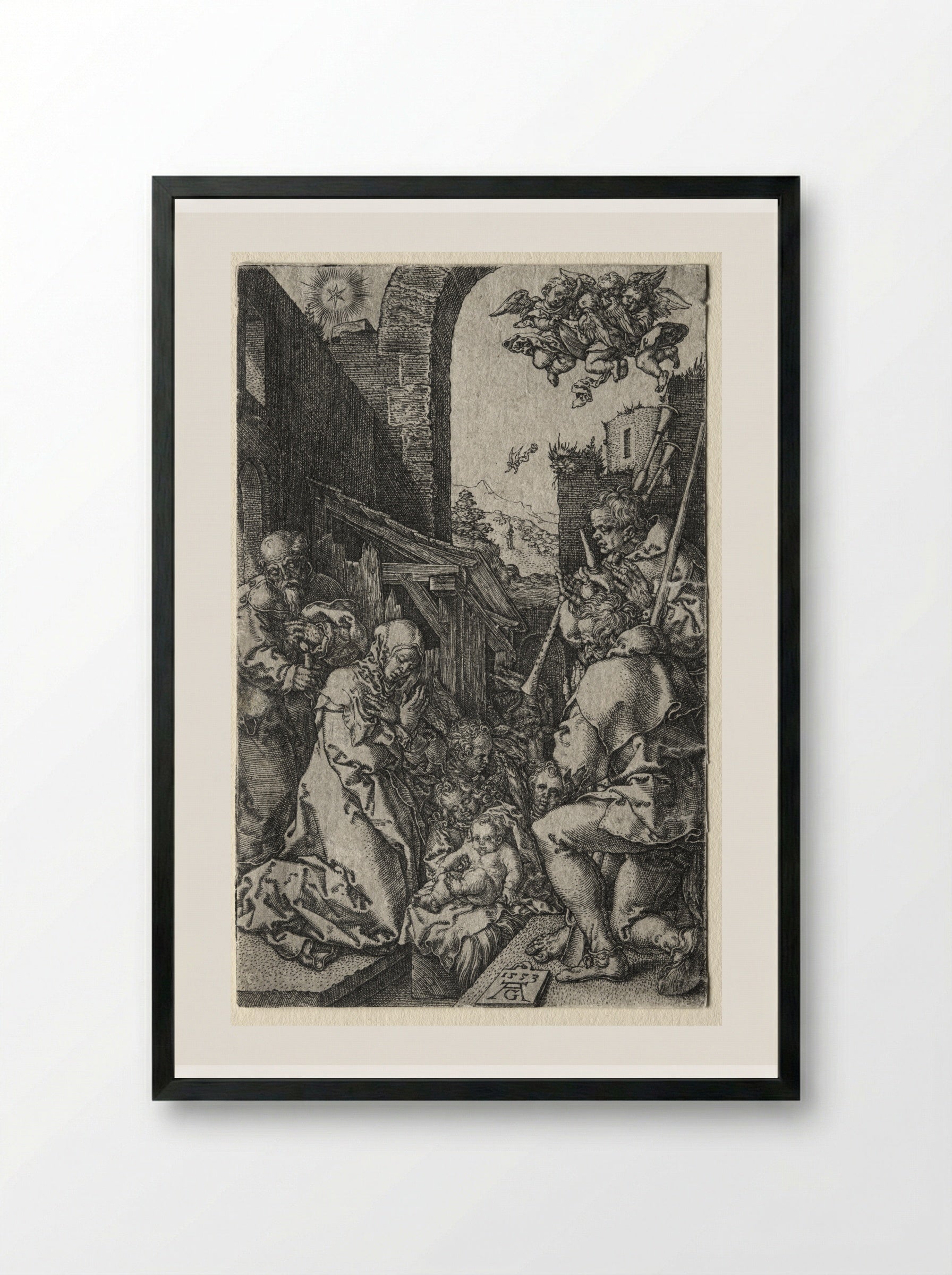 The Adoration of the Shepherds - Heinrich Aldegrever - Framed Print Black