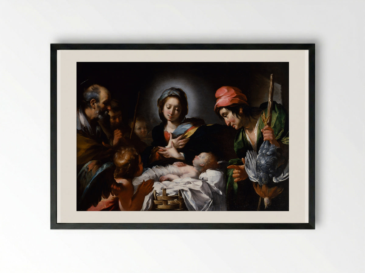The Adoration of the Shepherds - Bernardo Strozzi - Framed Print Black