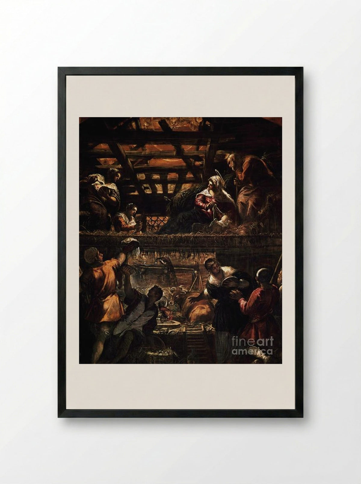The Adoration of the Shepherds - Tintoretto - Framed Print Black