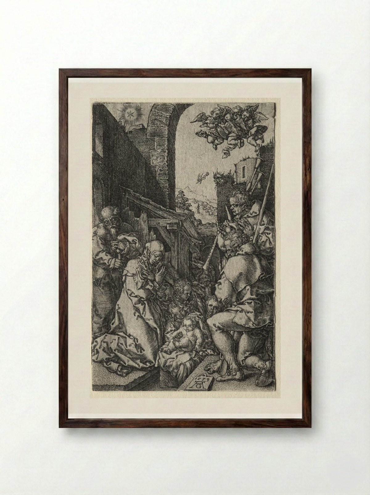 The Adoration of the Shepherds - Heinrich Aldegrever - Framed Print Dark Wood