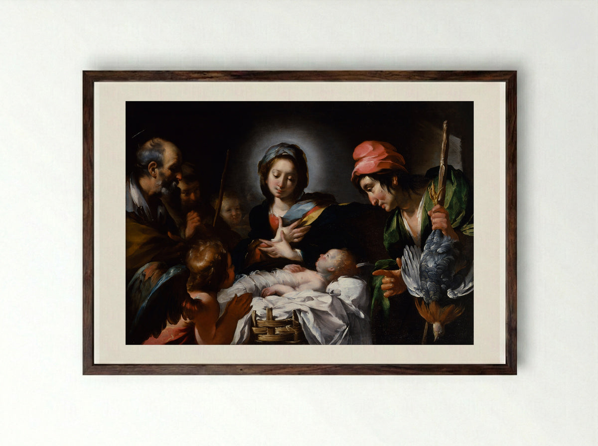 The Adoration of the Shepherds - Bernardo Strozzi - Framed Print Dark Wood
