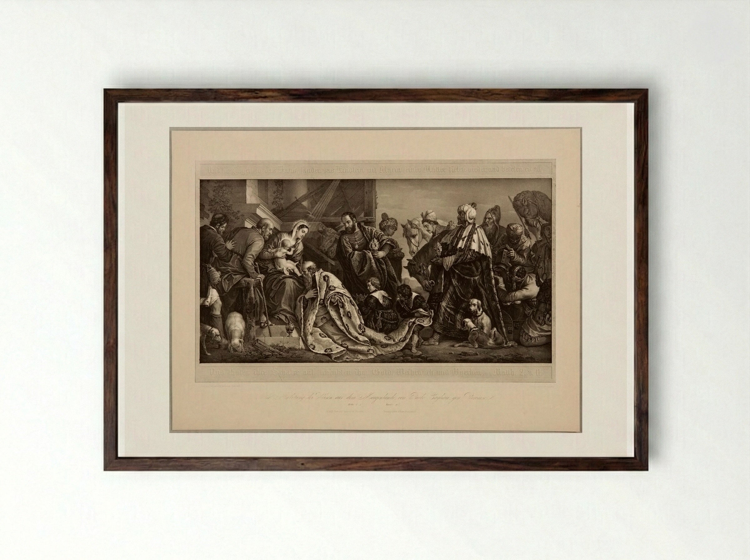 The Adoration of the Wise Men from the Orient - Franz Hanfstaengl - Framed Print Dark Wood