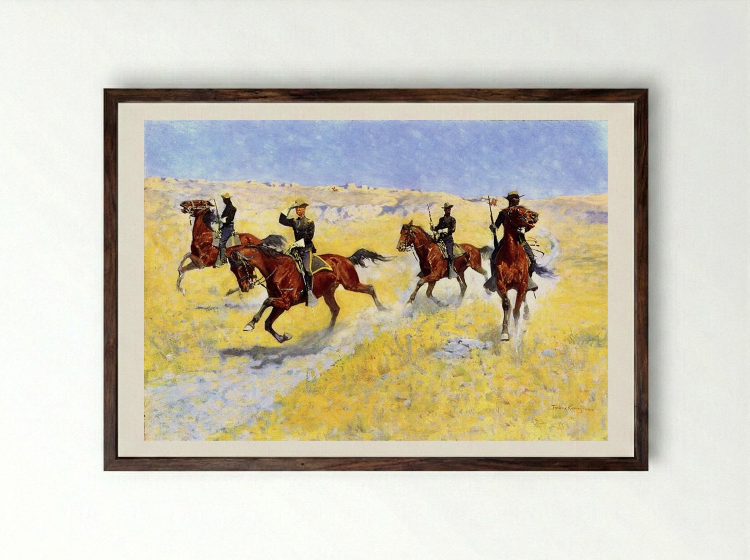 The Advance - Frederic Remington - Framed Print Dark Wood