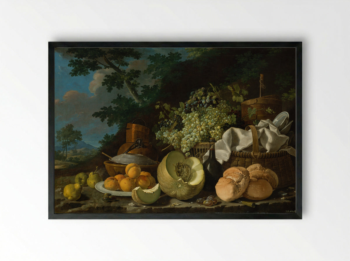 The Afternoon Meal (La Merienda) - Luis Meléndez - Framed Print Black