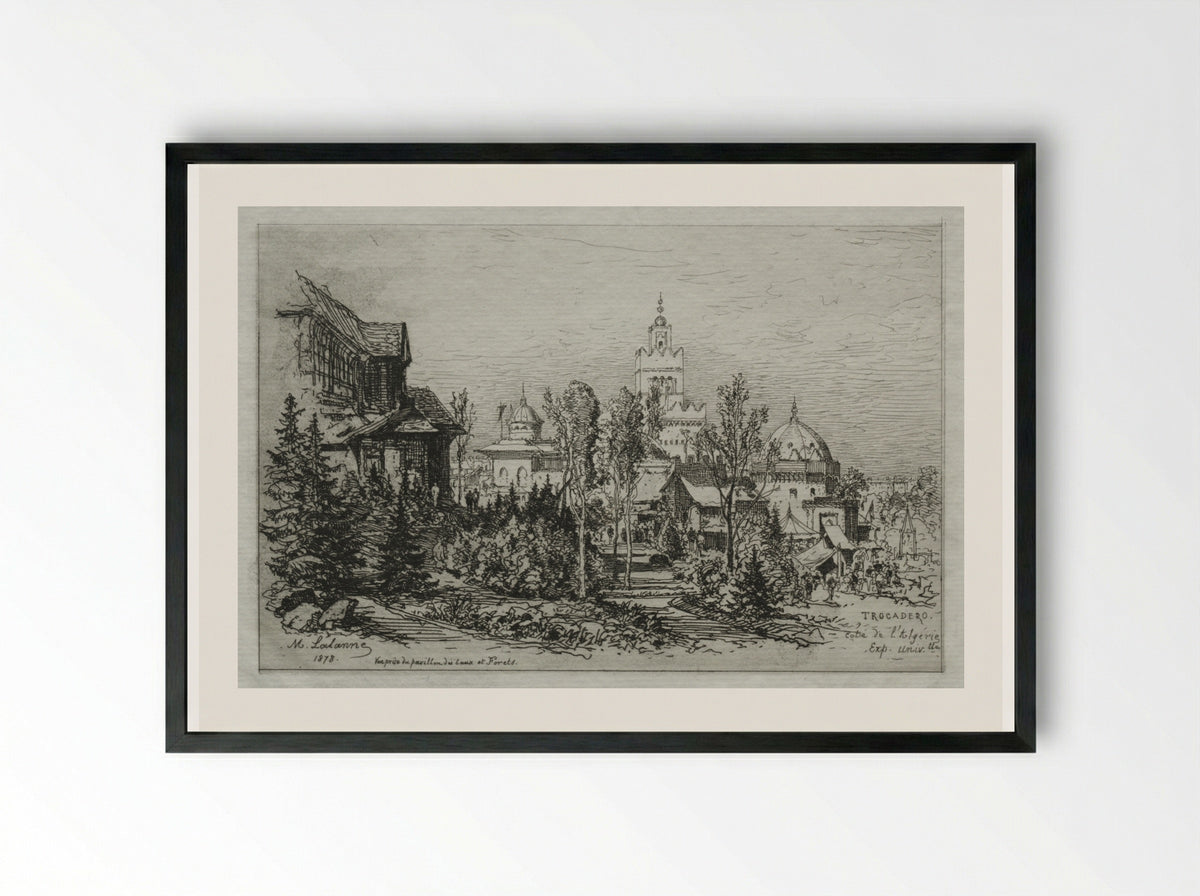 The Algerian Palace at the Trocadero - Maxime Lalanne - Framed Print Black
