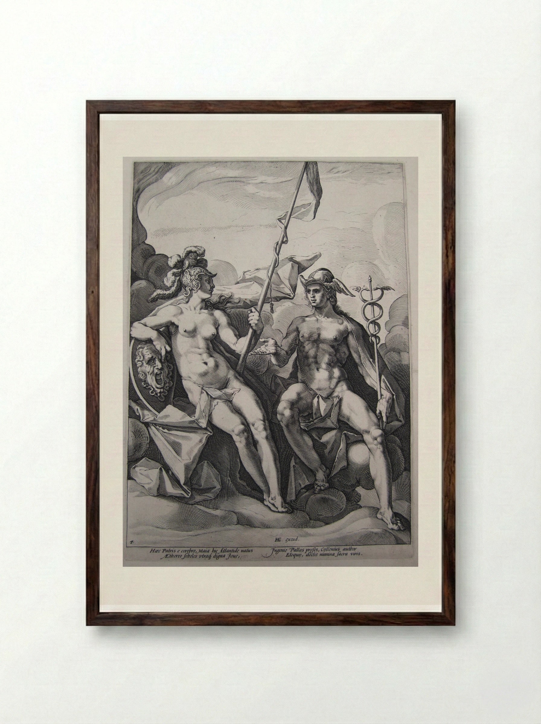 The Alliance of Athena and Mercury - Jacob Matham - Framed Print Dark Wood