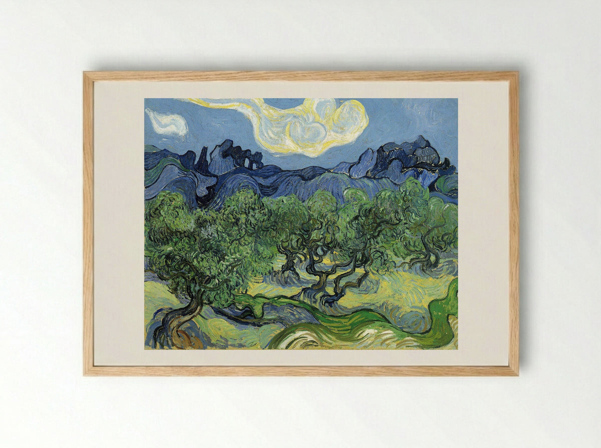 The Alpilles with Olive Trees in the Foreground - Vincent van Gogh - Framed Print Wood