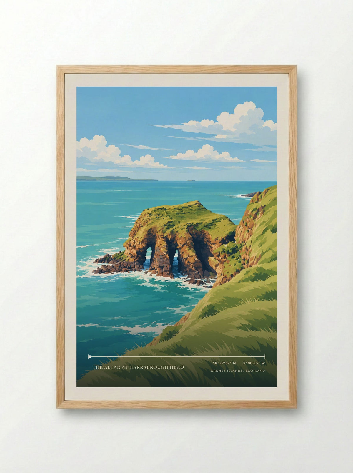 The Altar at Harrabrough Head, Orkney Islands, Scotland | Travel Poster - Framed Print Wood