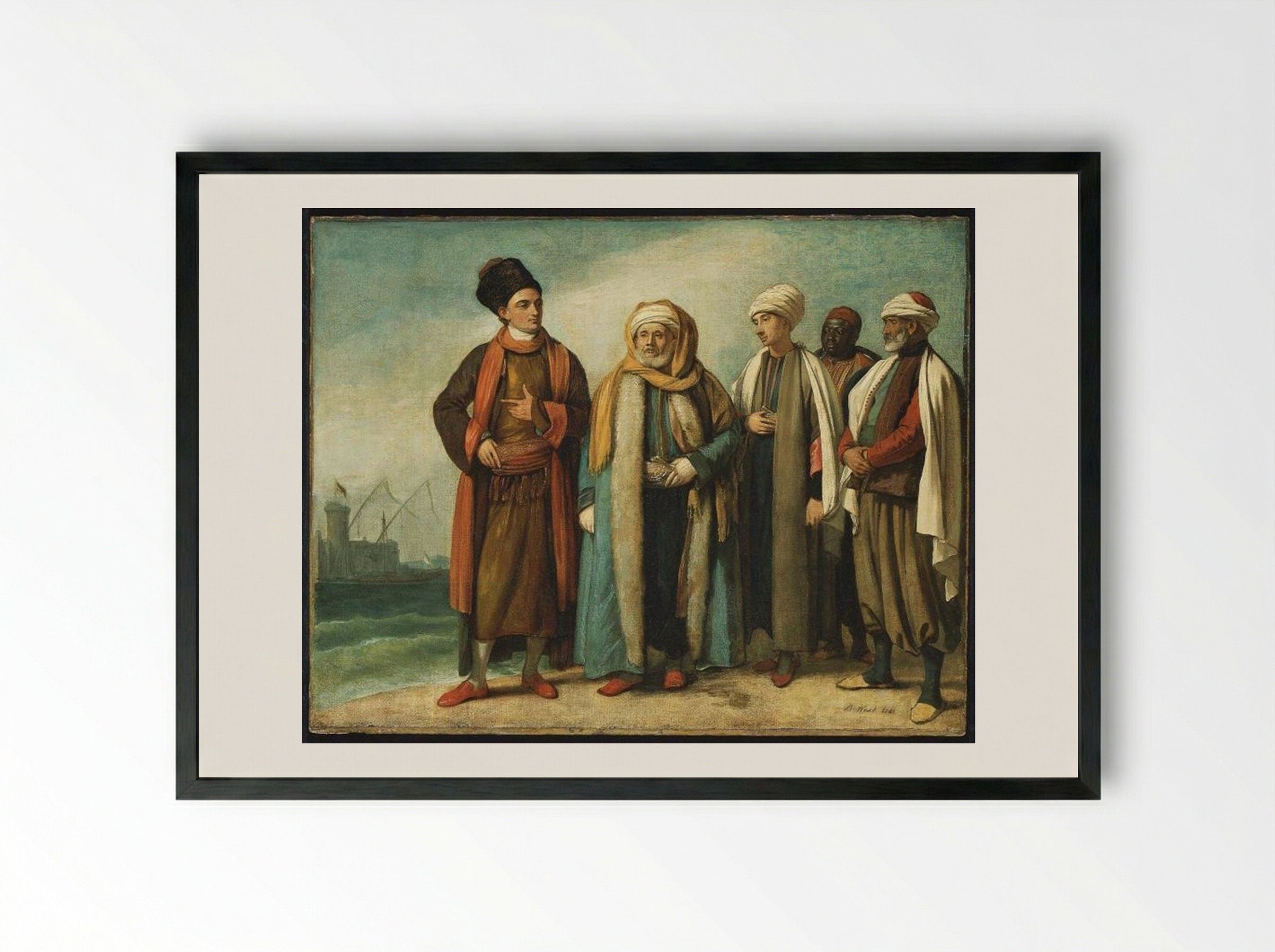 The Ambassador from Tunis with His Attendants as He Appeared in England in 1781 - Benjamin West - Framed Print Black