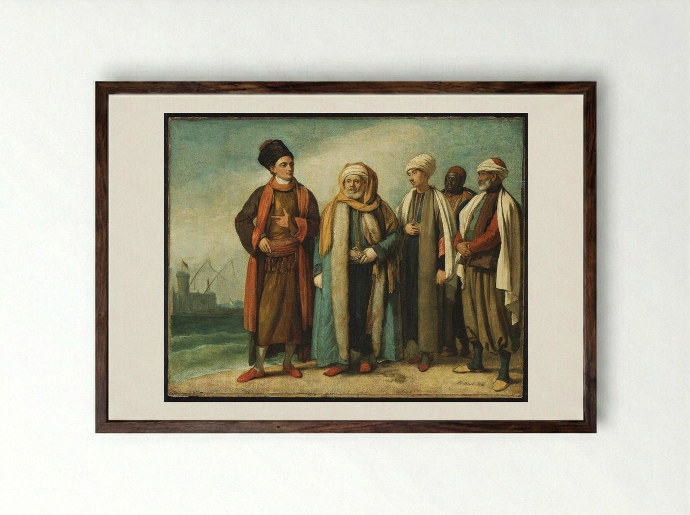 The Ambassador from Tunis with His Attendants as He Appeared in England in 1781 - Benjamin West - Framed Print Dark Wood