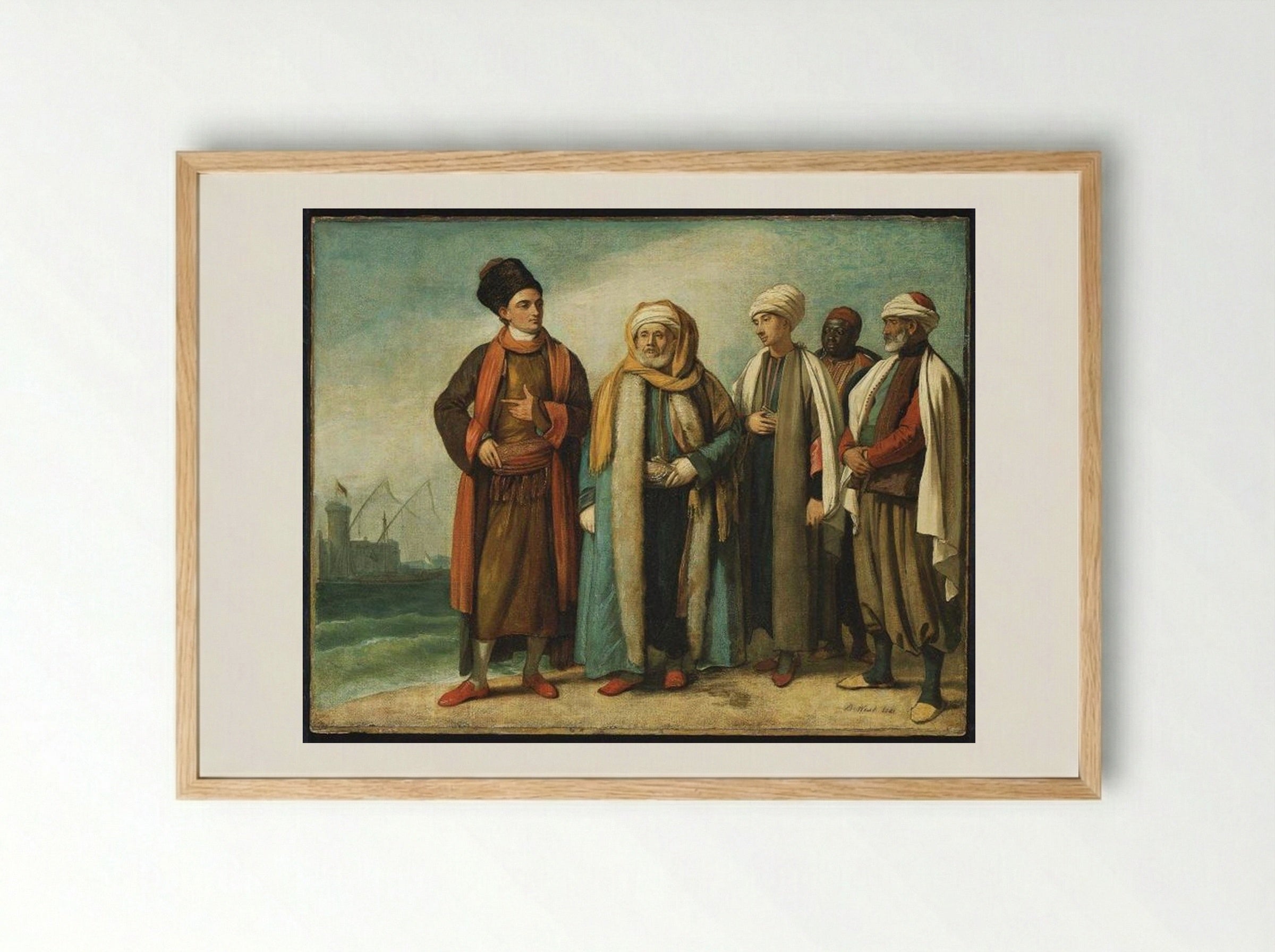 The Ambassador from Tunis with His Attendants as He Appeared in England in 1781 - Benjamin West - Framed Print Wood