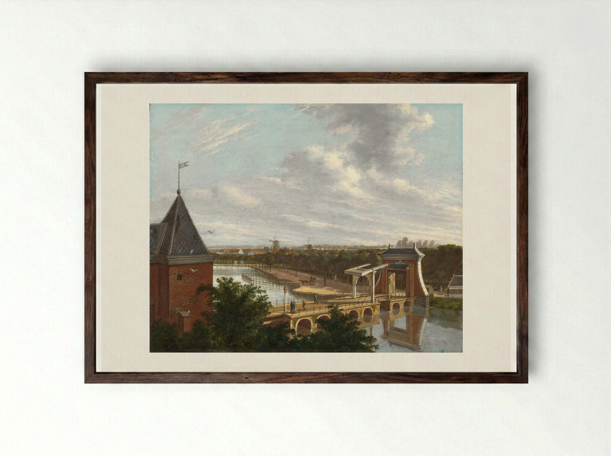 The Amsterdam Outer Canal near the Leidsepoort Seen from the Theatre - Johannes Jelgerhuis - Framed Print Dark Wood